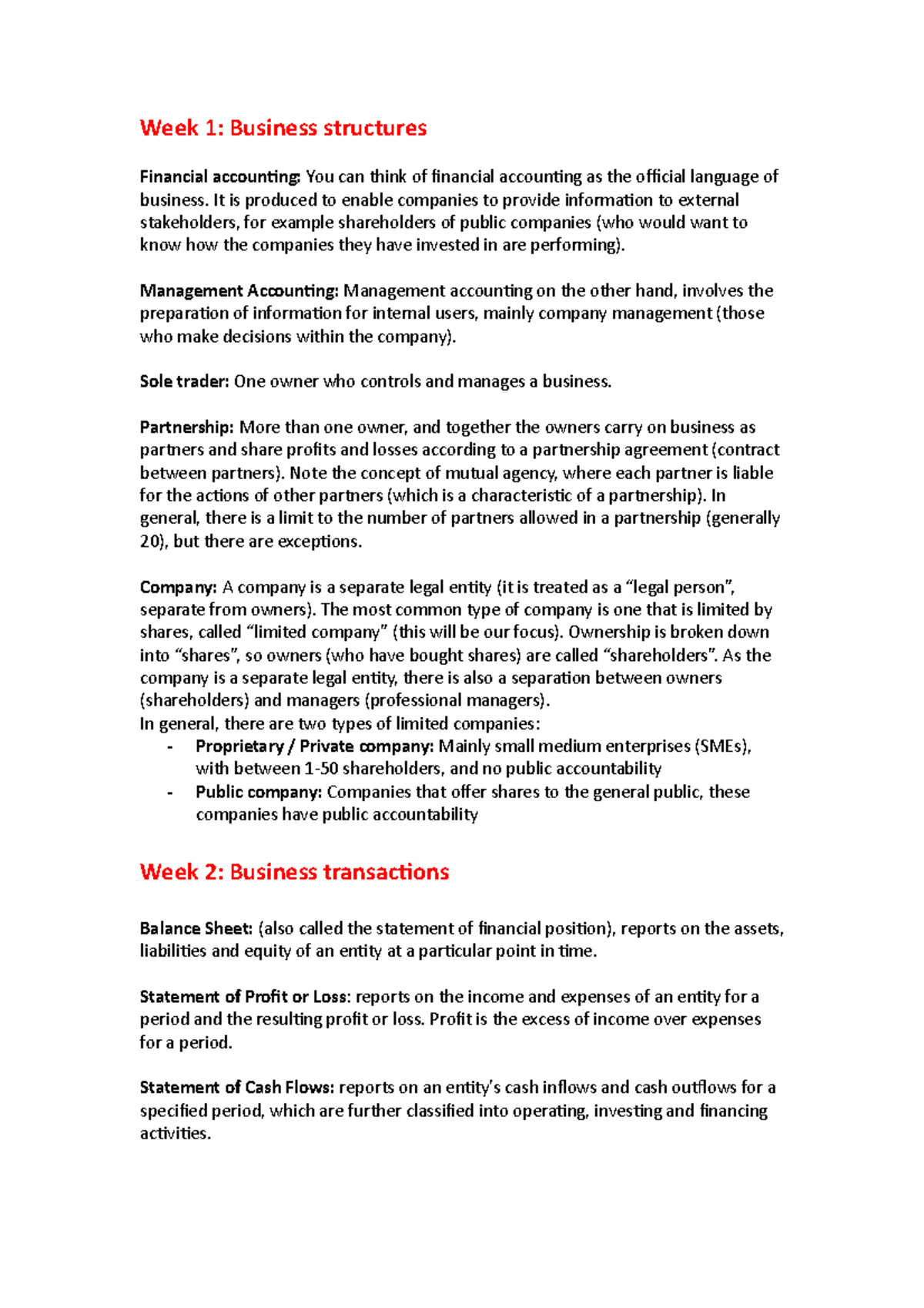 ACC10007 Financial information for decisions making notes - Week 1 ...