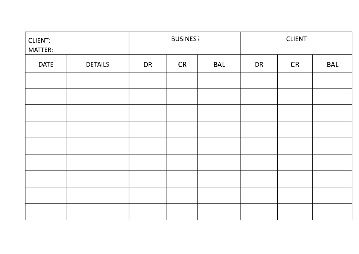 Solicitors account table - LAWDM0062 - CLIENT: MATTER: BUSINESS CLIENT ...