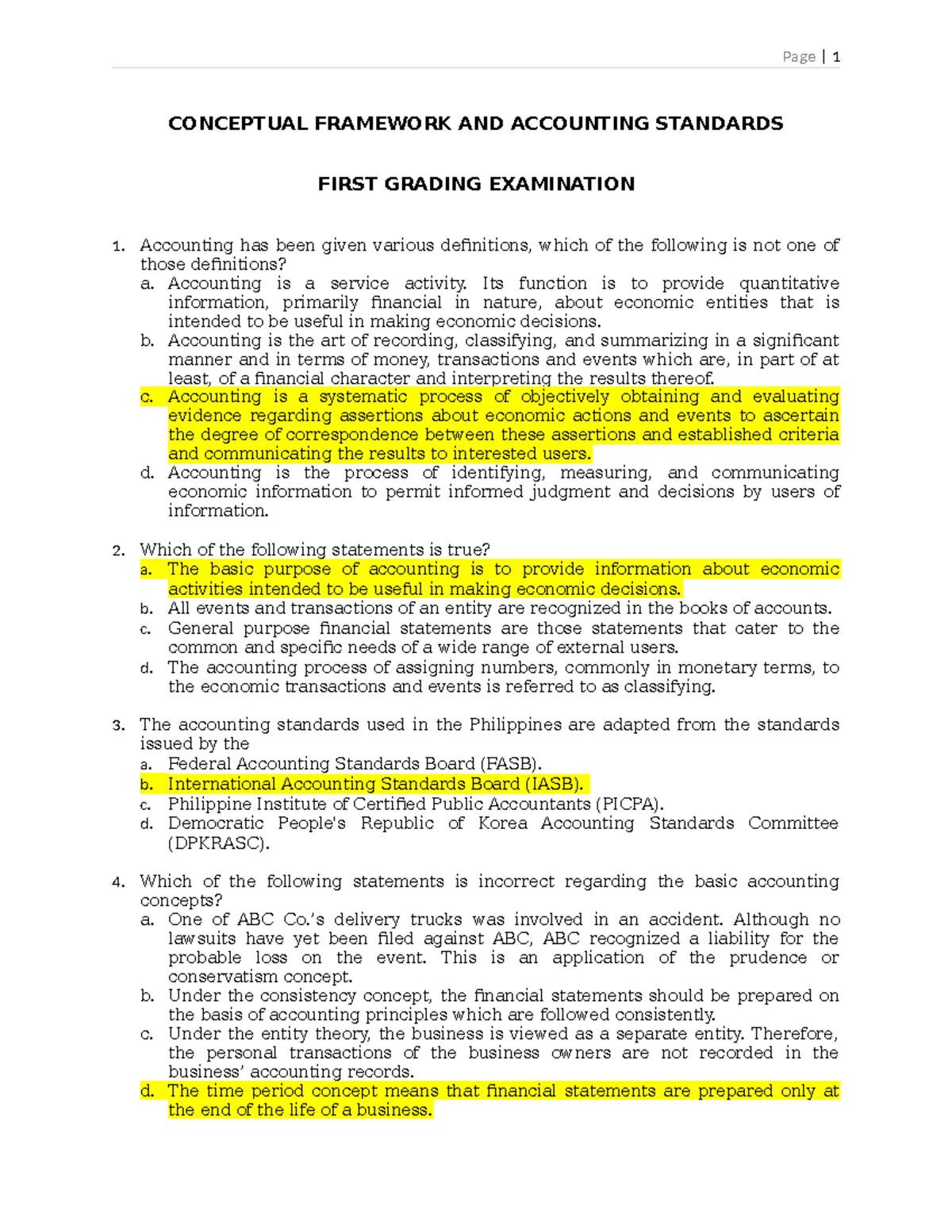 Intermediate Accounting Practice Questions for 1st Grading Exam - Studocu