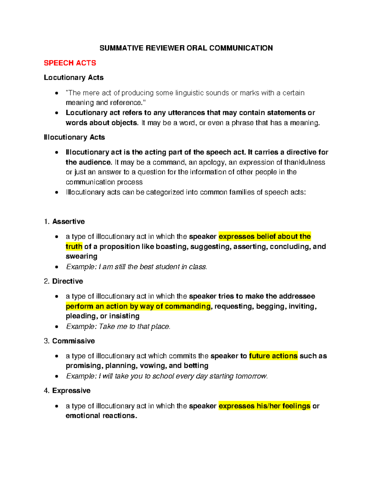 Summative Reviewer: Oral Communication Concepts and Speech Acts - Studocu