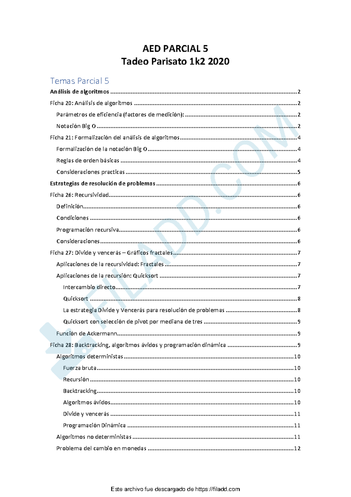 Resumen AED Parcial 5 - Análisis de Algoritmos y Complejidad - Document Preview
