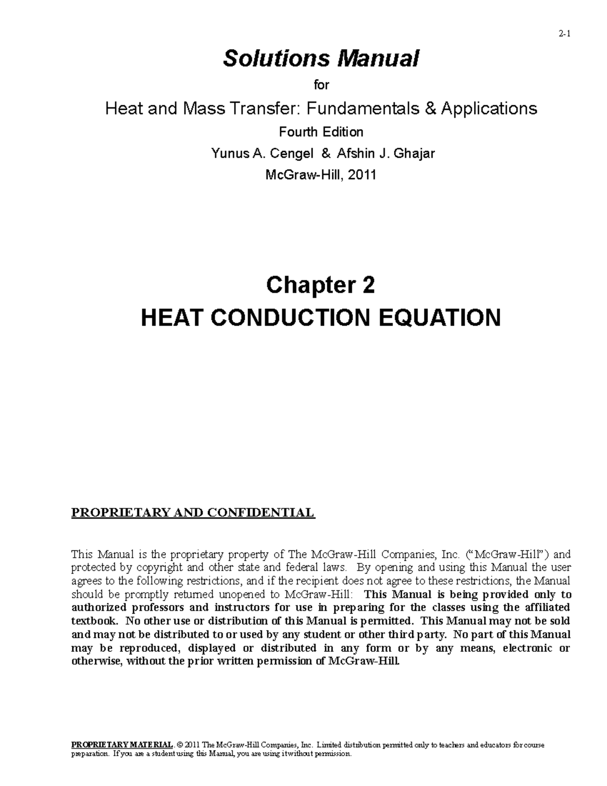 Solutions Manual for Heat and Mass Transfer: Chapter 2 Insights - Studocu