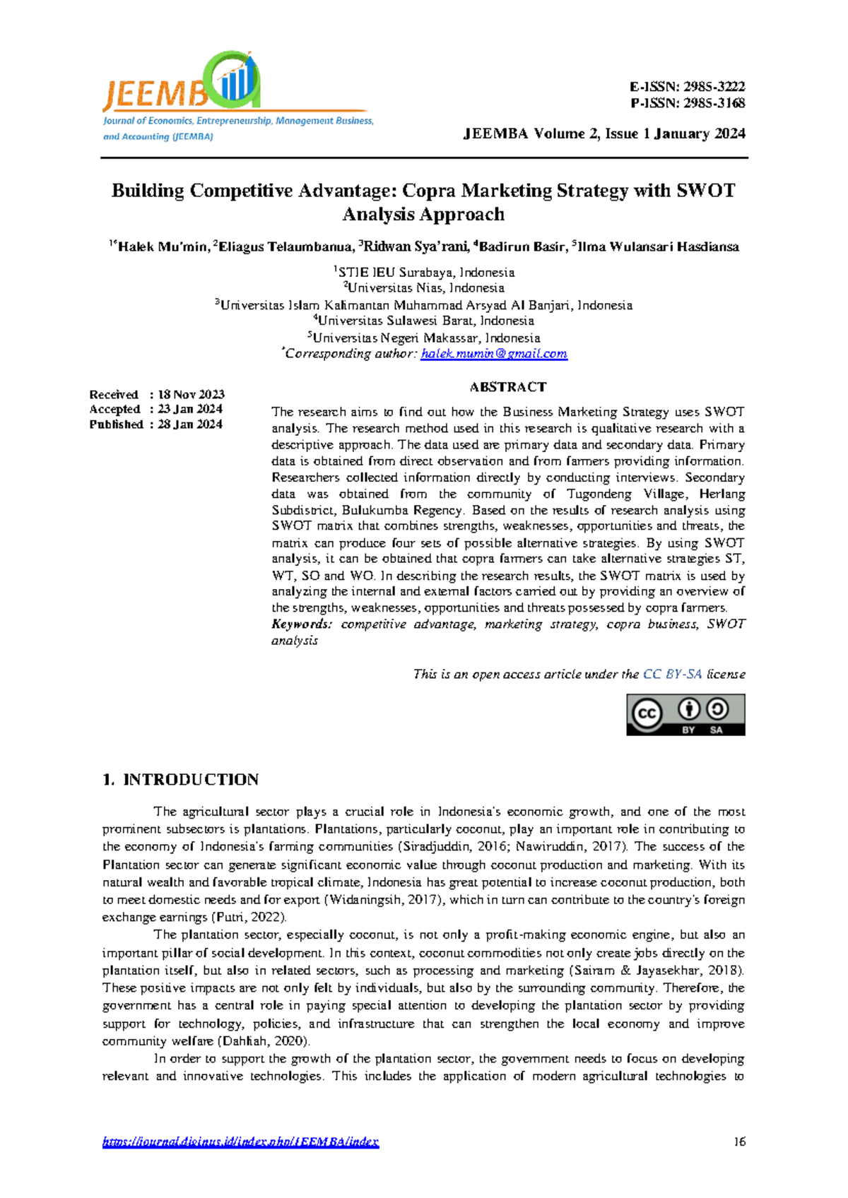 JEEMBA 2(1): Copra Marketing Strategy & SWOT Analysis Insights - Studocu