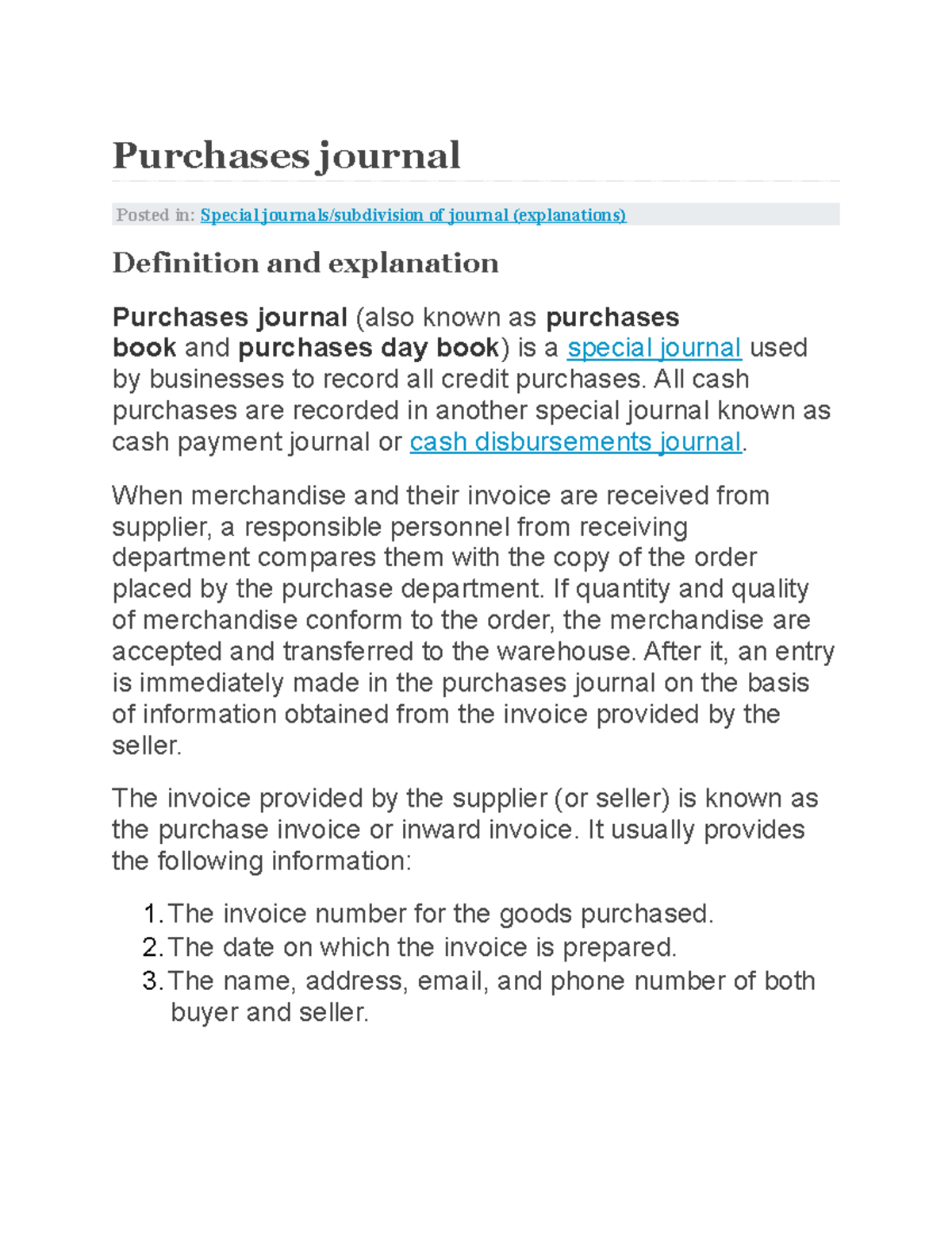 SPECIAL JOURNALS - Understanding the Purchases Journal - Studocu