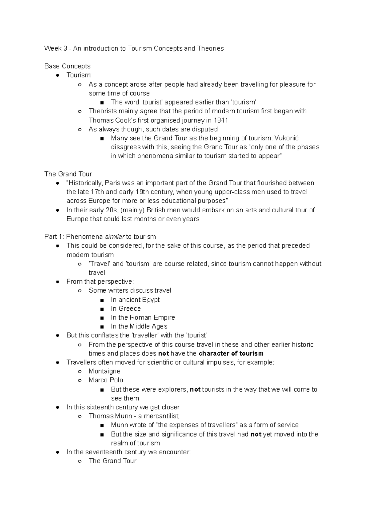 Week 3 - Lecture Notes on Tourism Concepts and Theories - Studocu