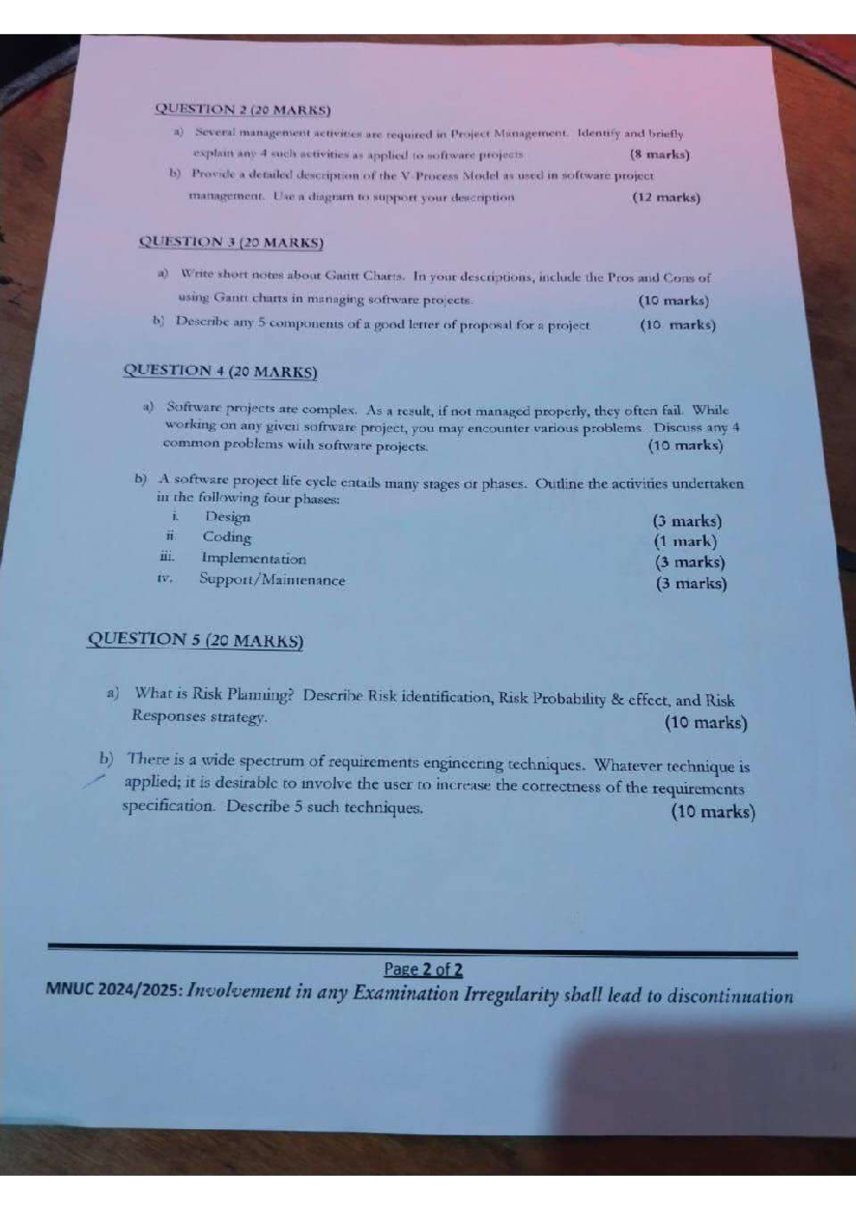 SCO 302 Final Exam Question Paper: Software Project Management Insights ...