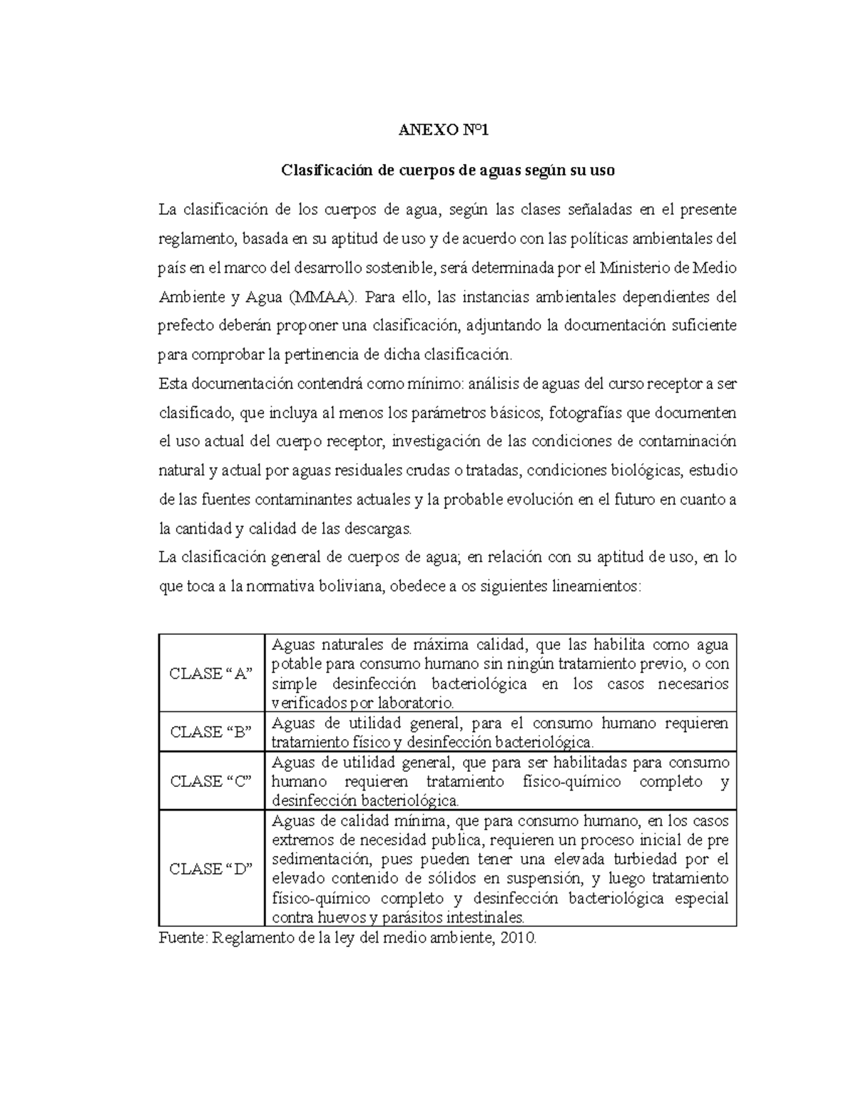 Clasificación y Regulación de Cuerpos de Agua según su Uso - MMAA - Studocu