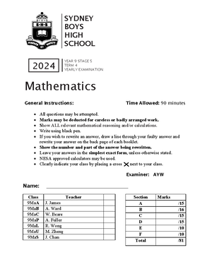 Year 9 Math - Grade: 9 - Secondary School - Studocu