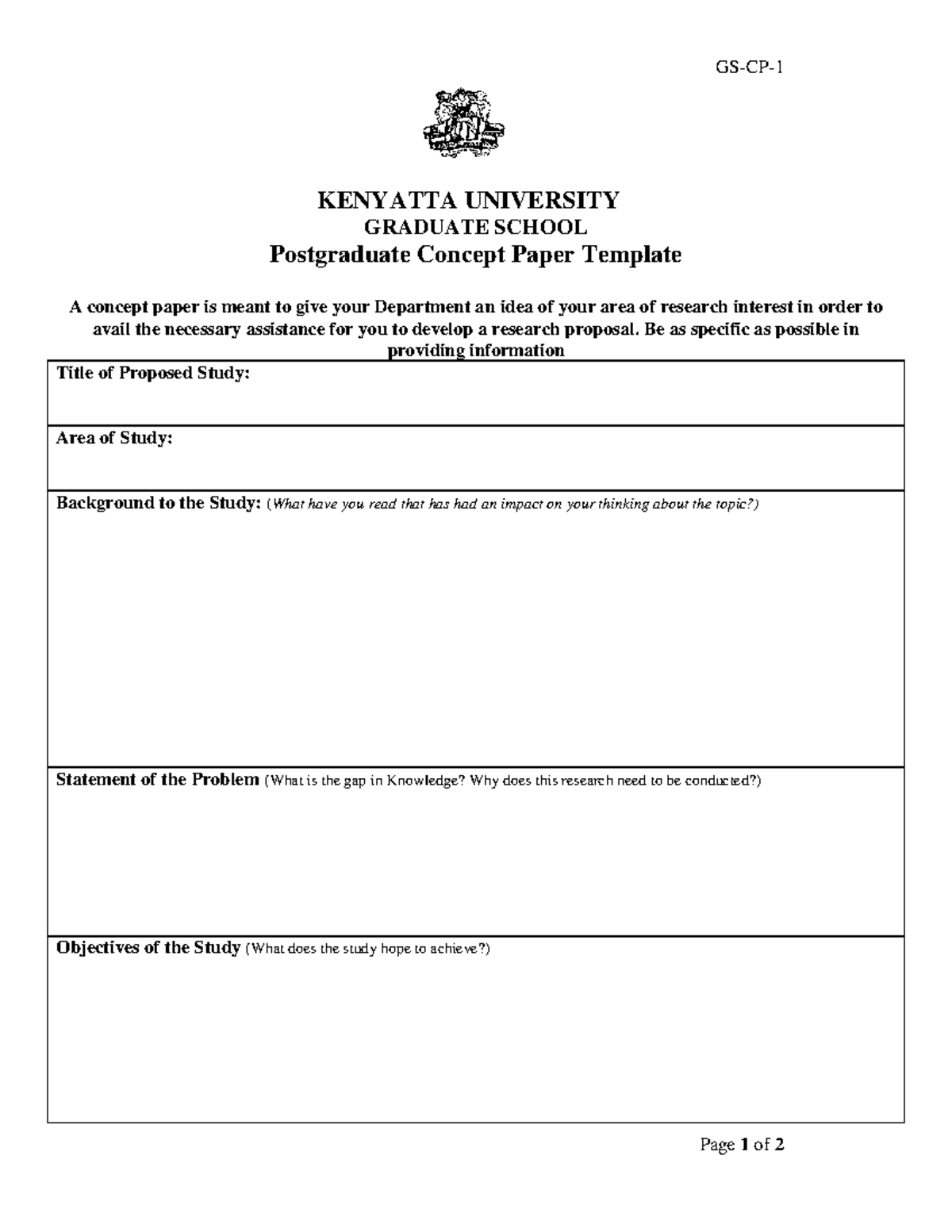 Postgraduate Concept Paper Template (GS-CP) for Research Proposals ...