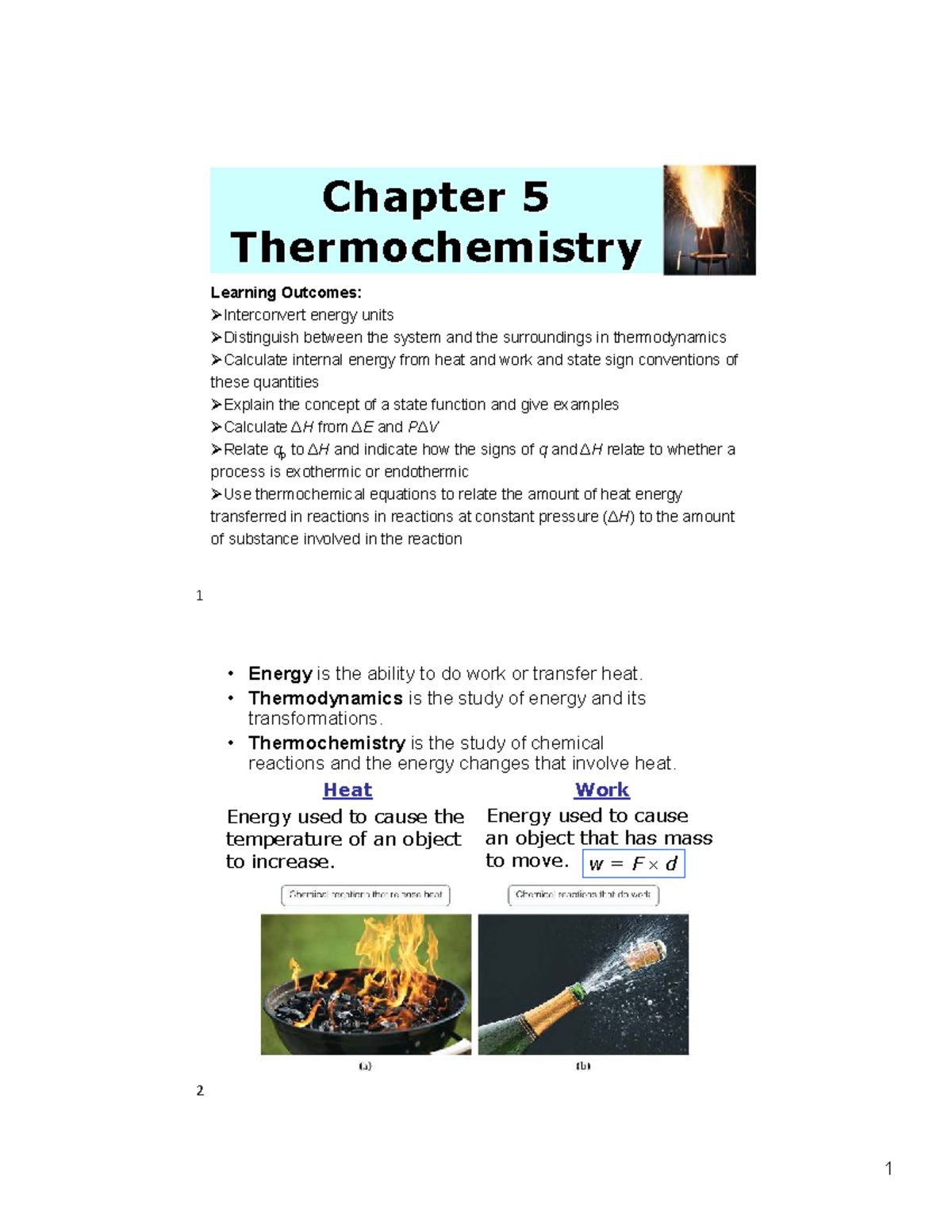 Chapter 5 Thermochemistry: Key Concepts and Learning Outcomes - Studocu