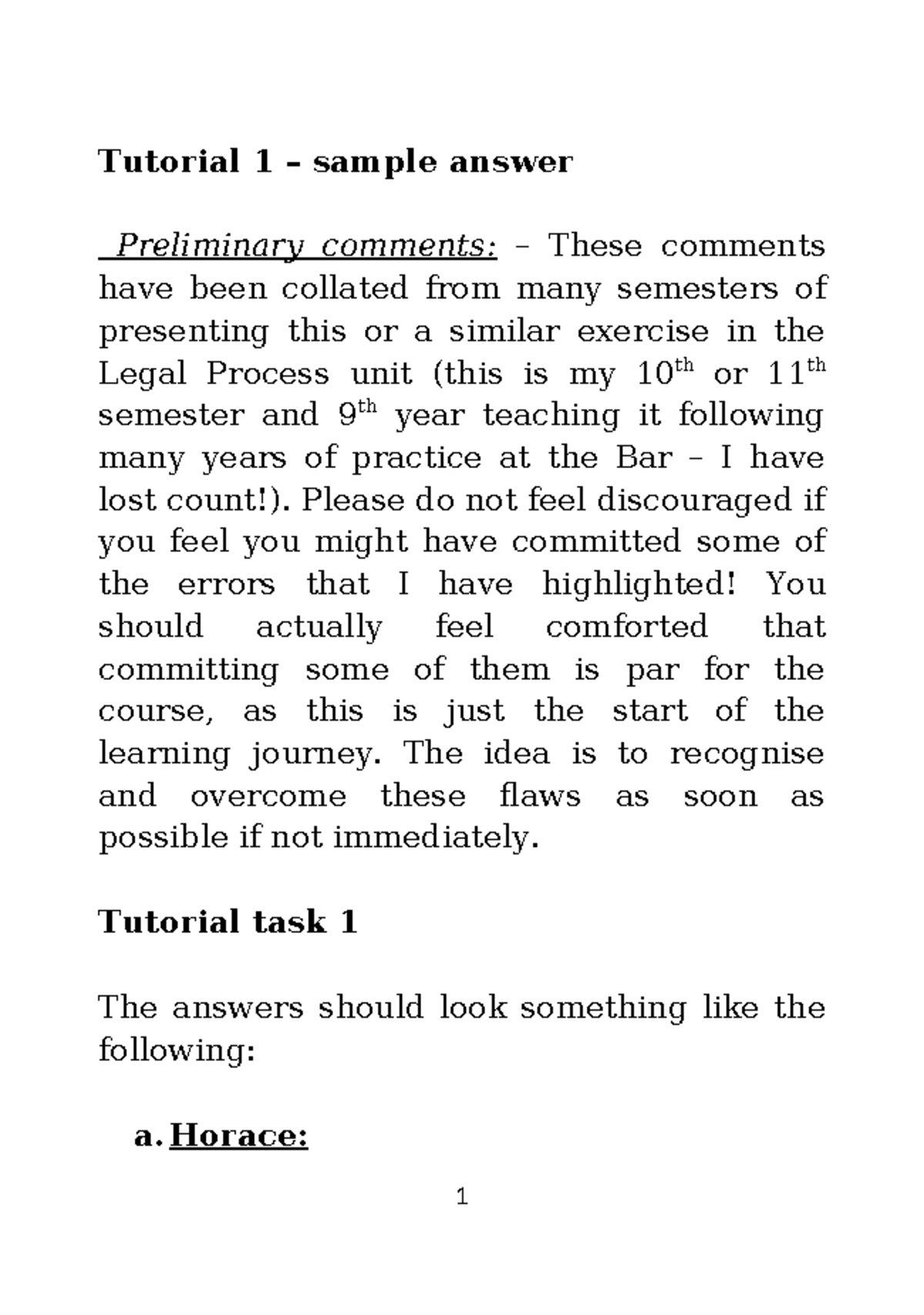 LAW1116 - Tutorial Activity 1: Sample Answers & Comments - Studocu