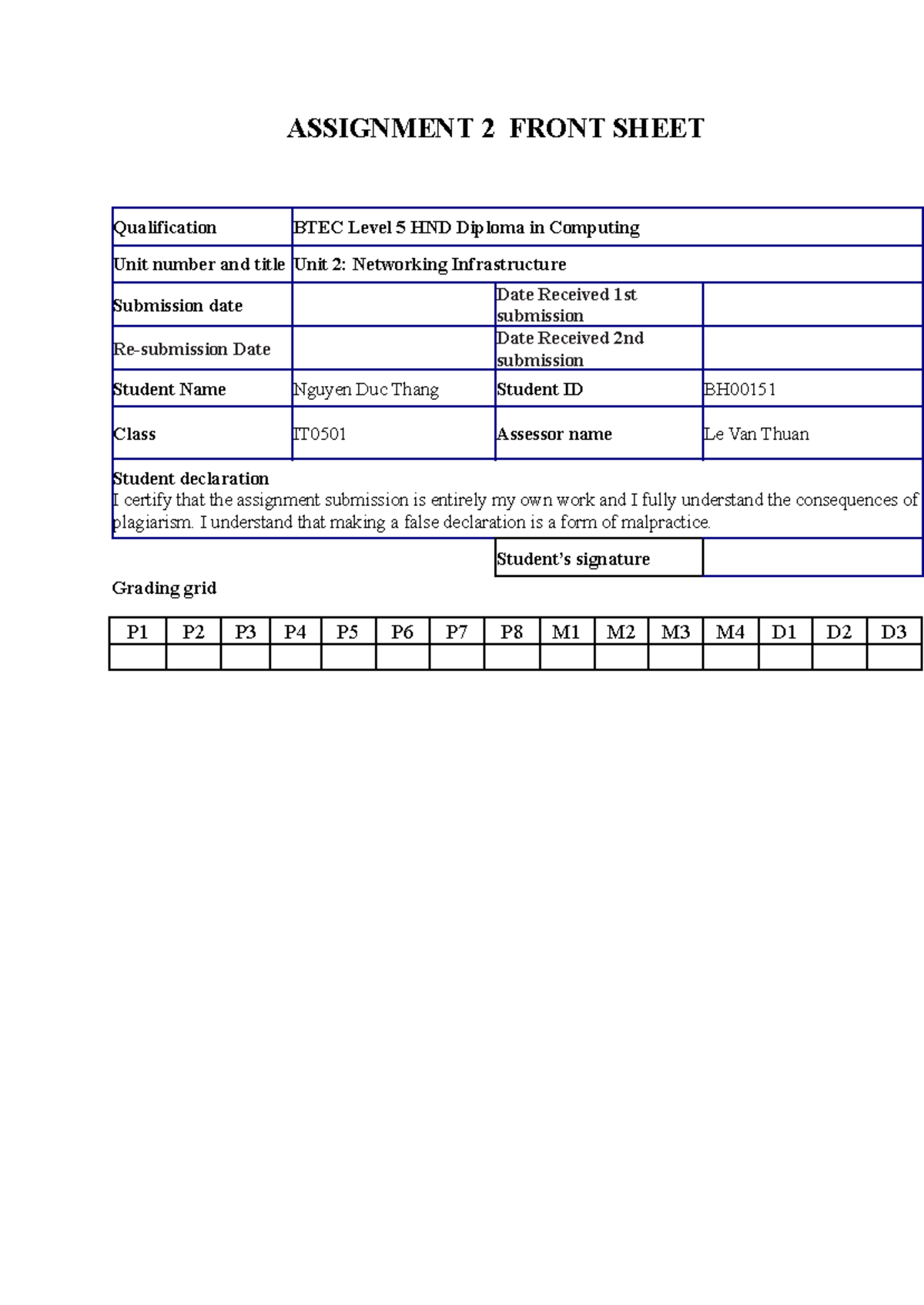 Assignment 2 Front Sheet - ASSIGNMENT 2 FRONT SHEET Qualification BTEC ...