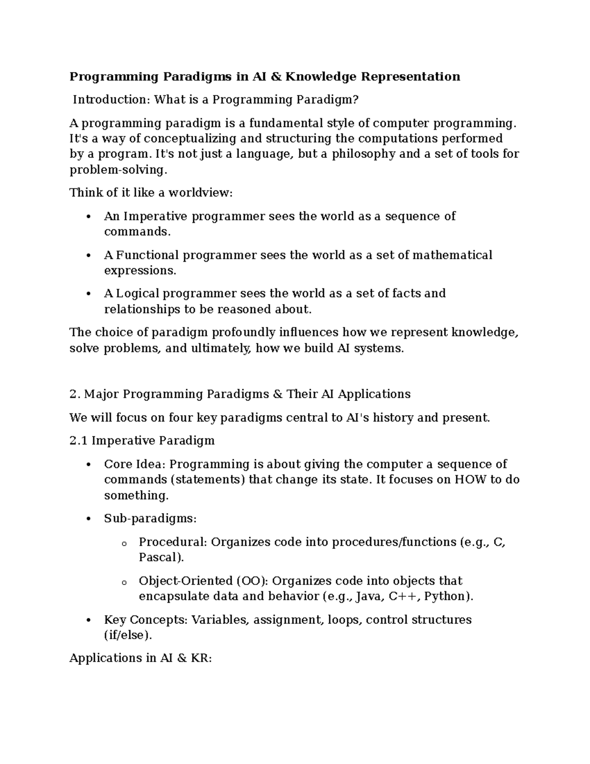 Programming Paradigms in AI - Lecture 8 Notes - Studocu