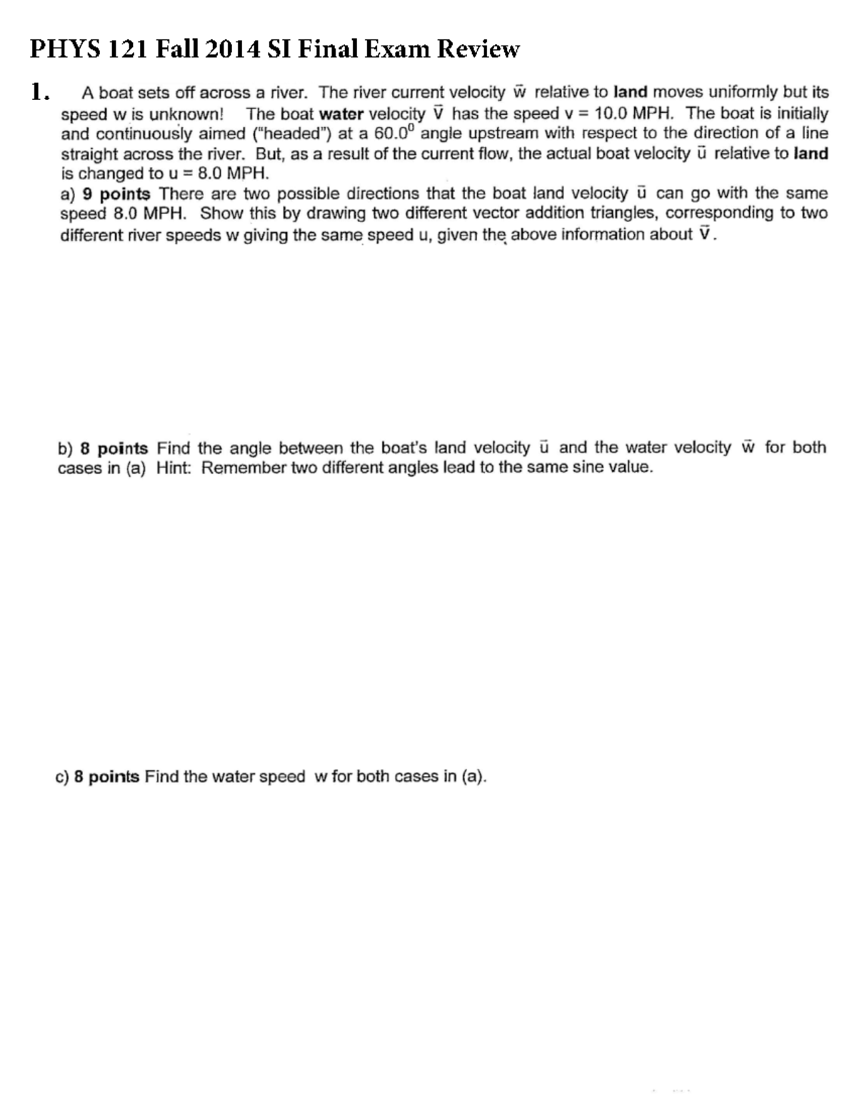 Physics 121 Final Exam Practice Problems - Updated Review for Fall 2014 ...