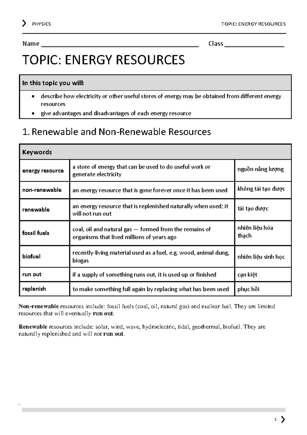 PHYSICS 101: Energy Resources Summary Notes - Studocu