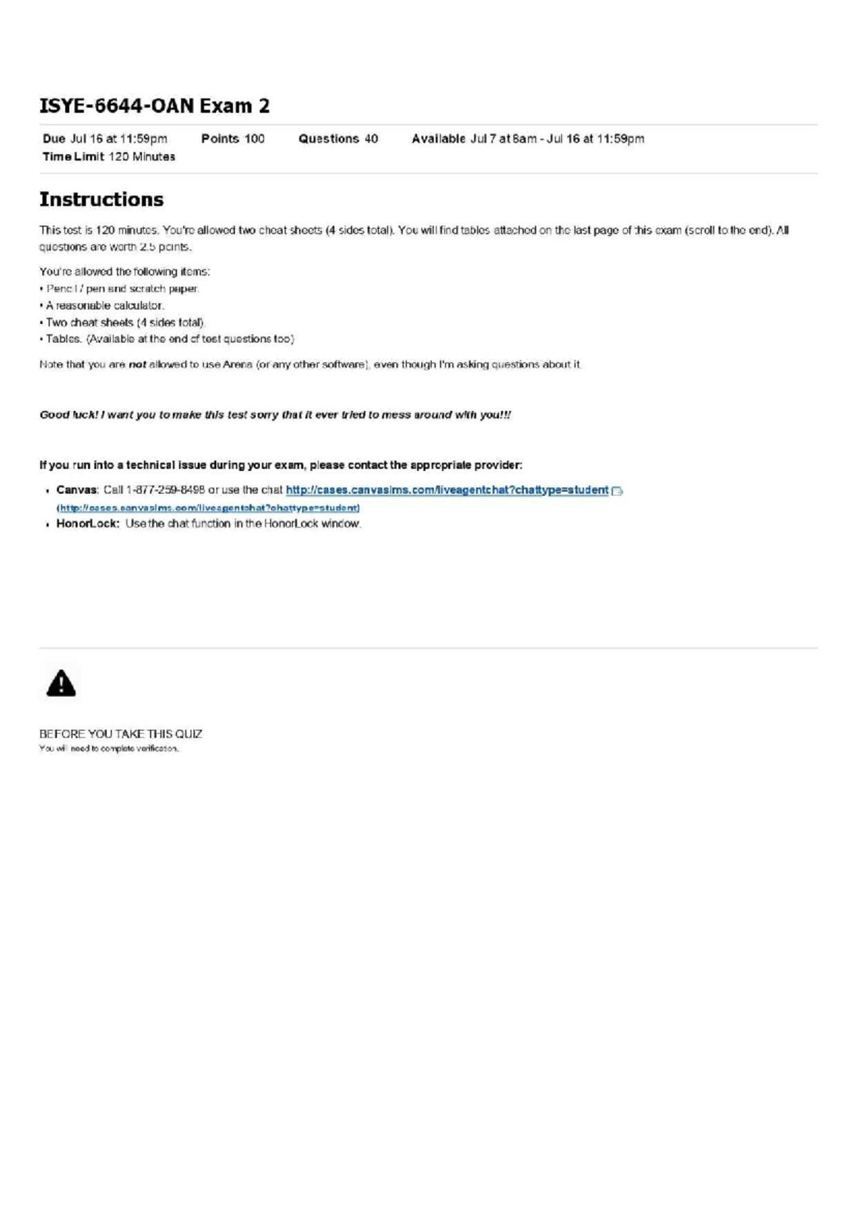 Exam 2 Simulation ISYE 6644 OAN O01 Instructions and Details - Studocu