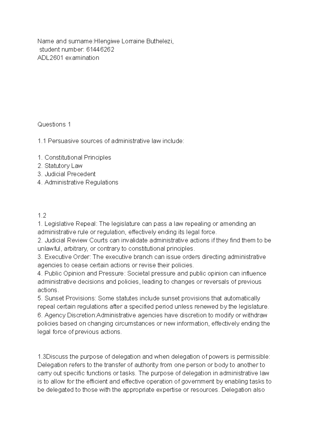 ADL2601 - Comprehensive Administrative Law Exam Notes - Studocu