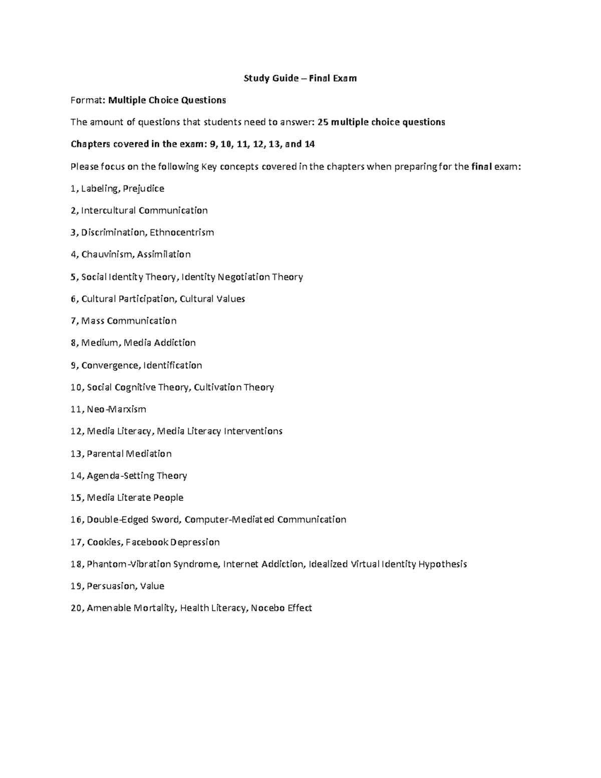 Final Exam Study Guide for COM1332: Key Concepts & MCQs from Chapters 9 ...