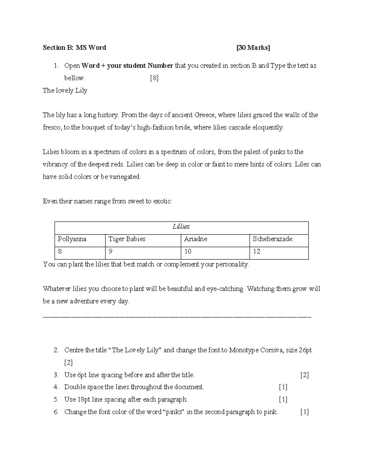 Principles of Information System - Test No 1: MS Word Formatting Guide ...