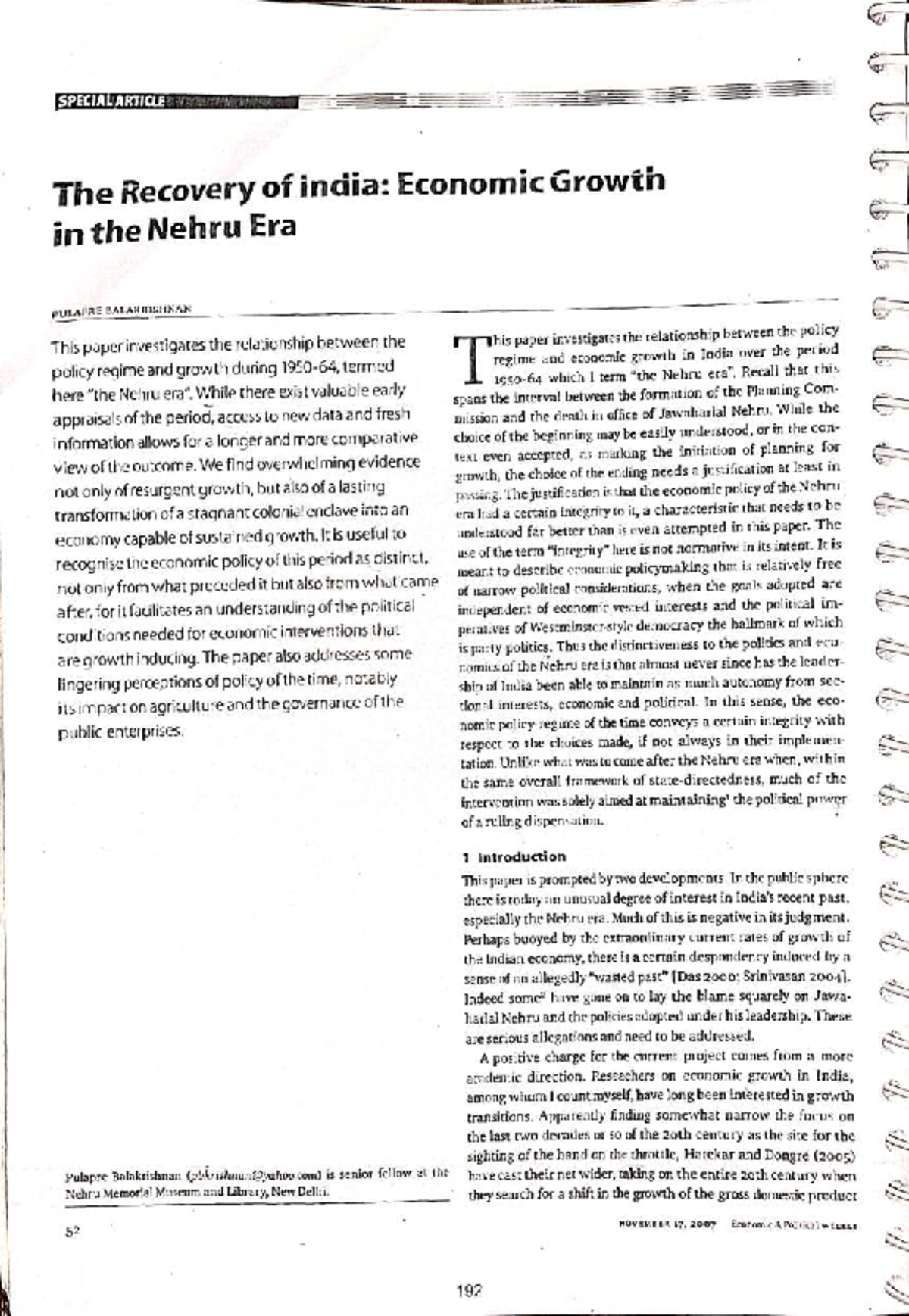 Economic Growth in India: A Study of the Nehru Era (Article 12) - Studocu