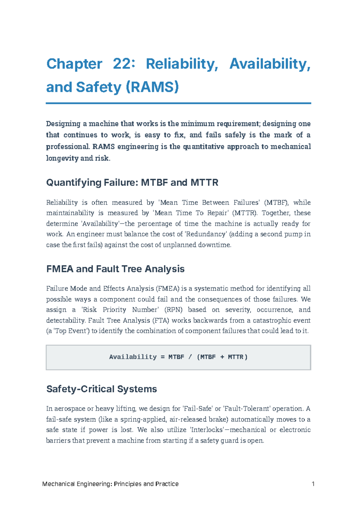 Chapter 22: RAMS - Reliability, Availability, and Safety in Design ...