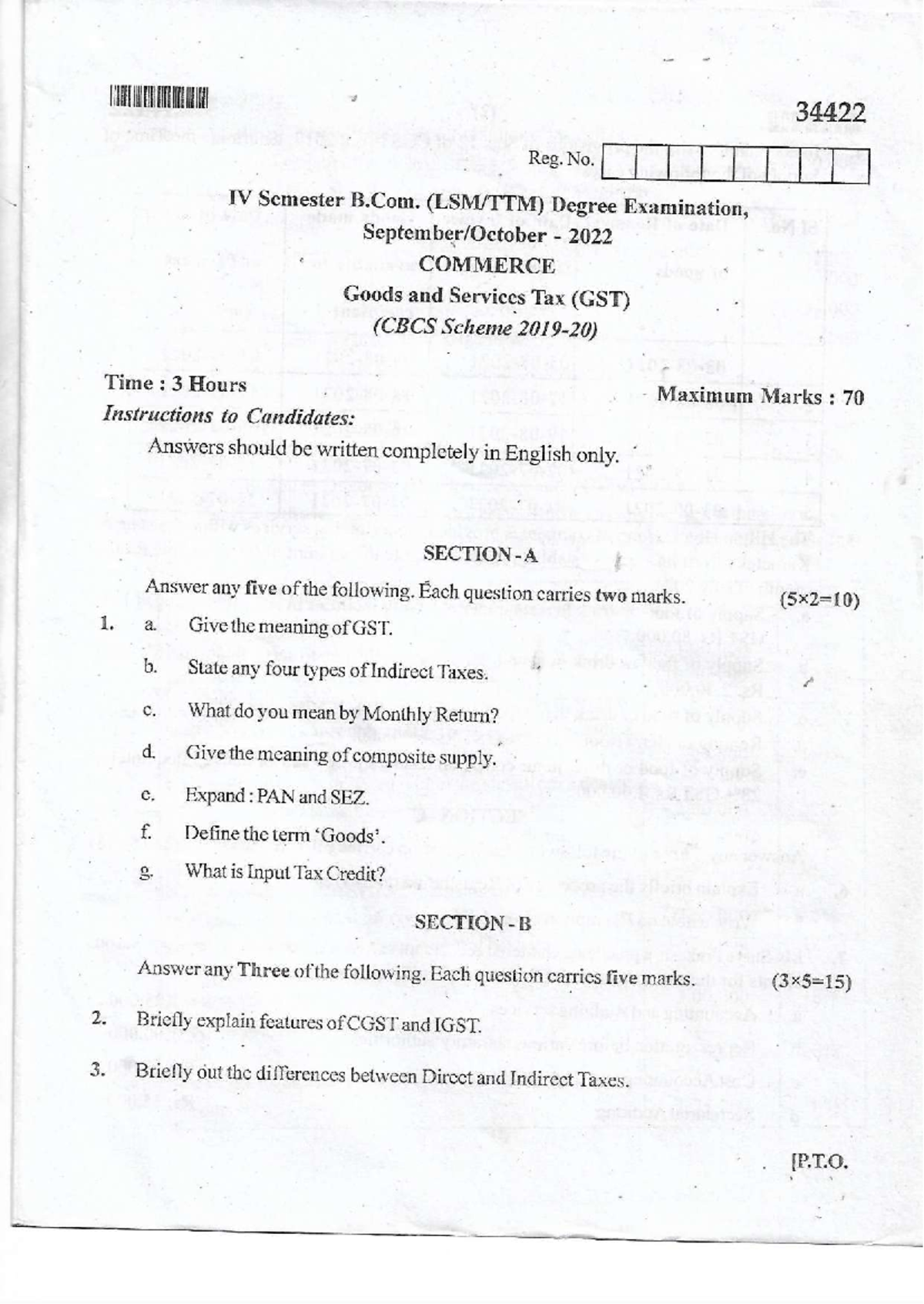 GST - Question Paper 2024 for IV Semester B. Degree Exam. - Studocu