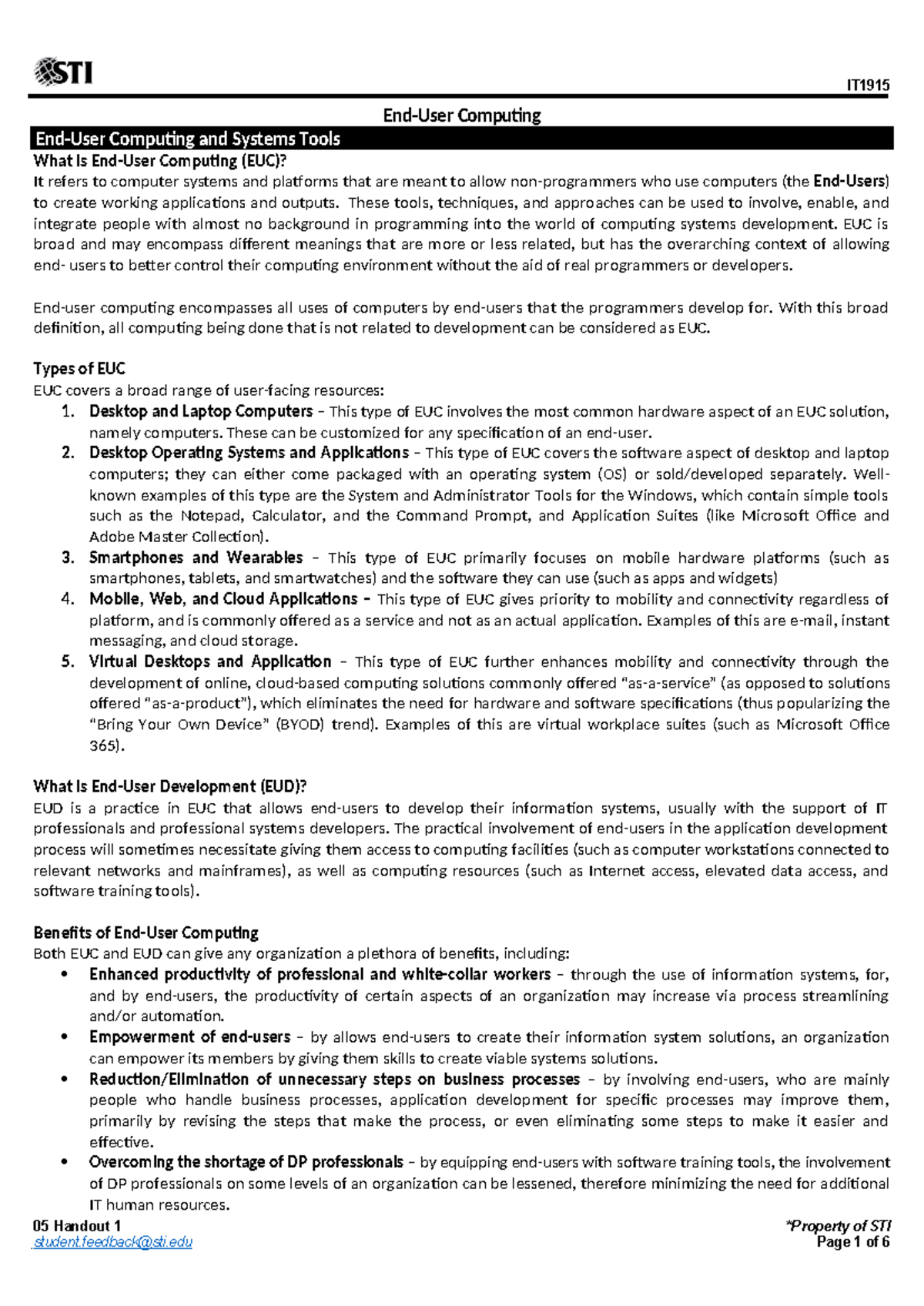 MIS 05 Handout 1: Overview of End-User Computing & Office Automation ...