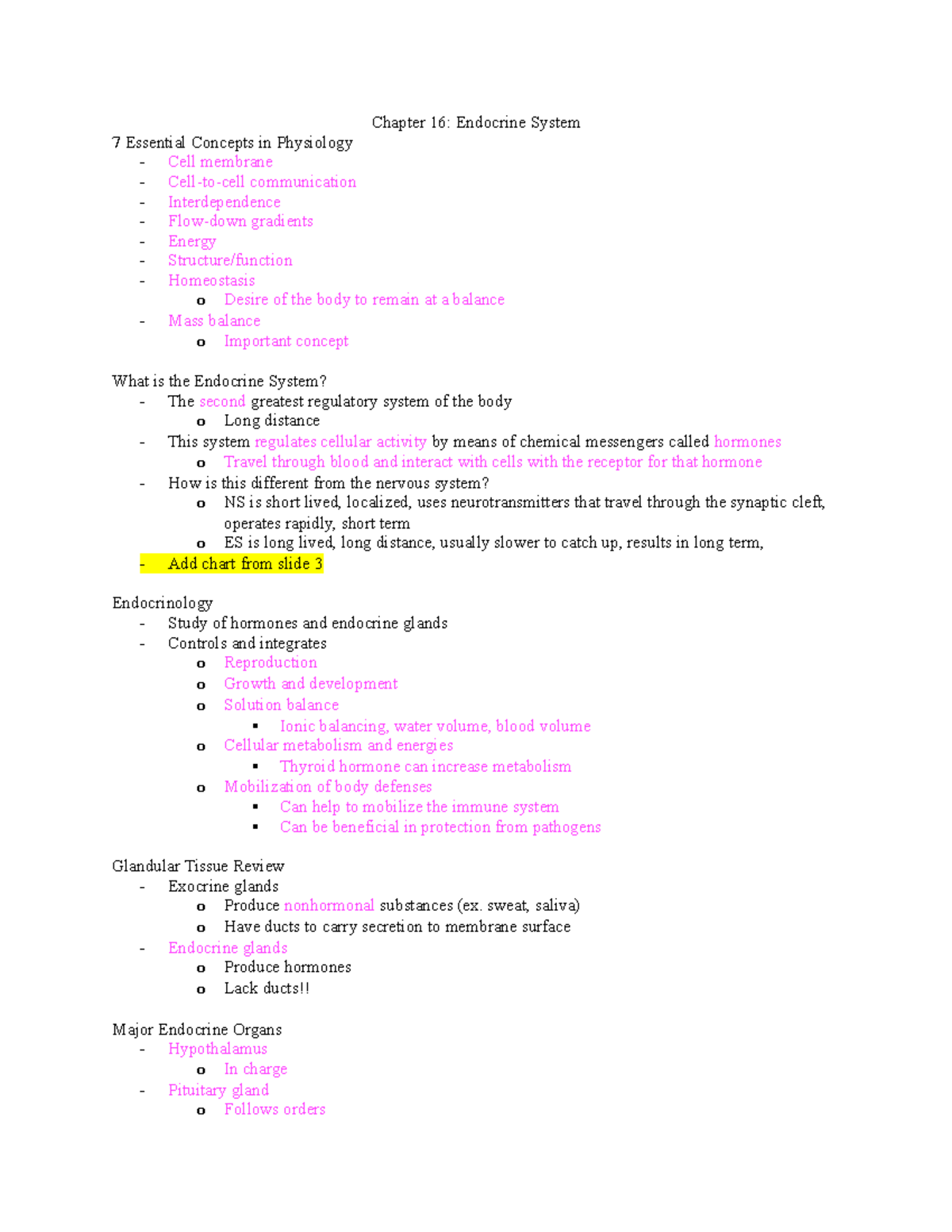 Chapter 16 Study Notes: Endocrine System Overview (Physiology) - Studocu