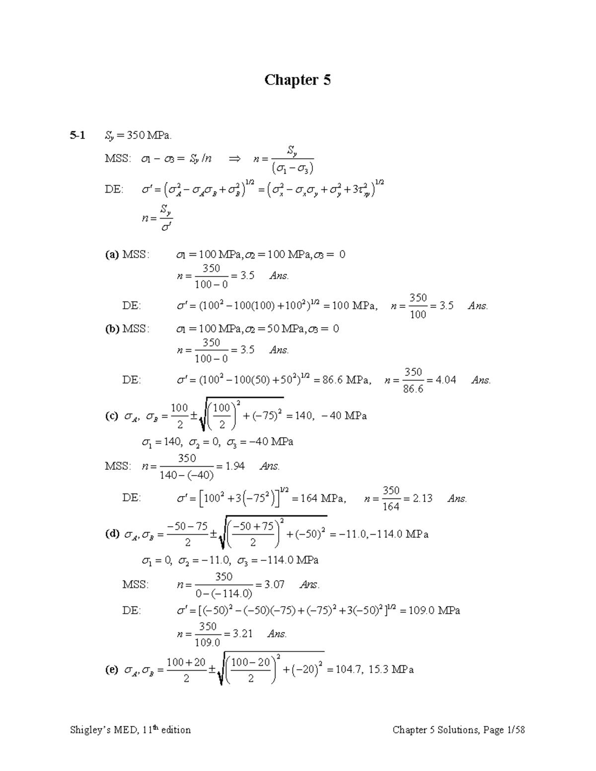 Chapter 5 Solutions - Shigley's Mechanical Engineering Design (MED 11th ...