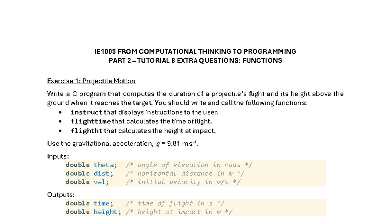 IE1005 FROM COMPUTATIONAL THINKING TO PROGRAMMING PART 2 TUTORIAL 8 & 9 ...