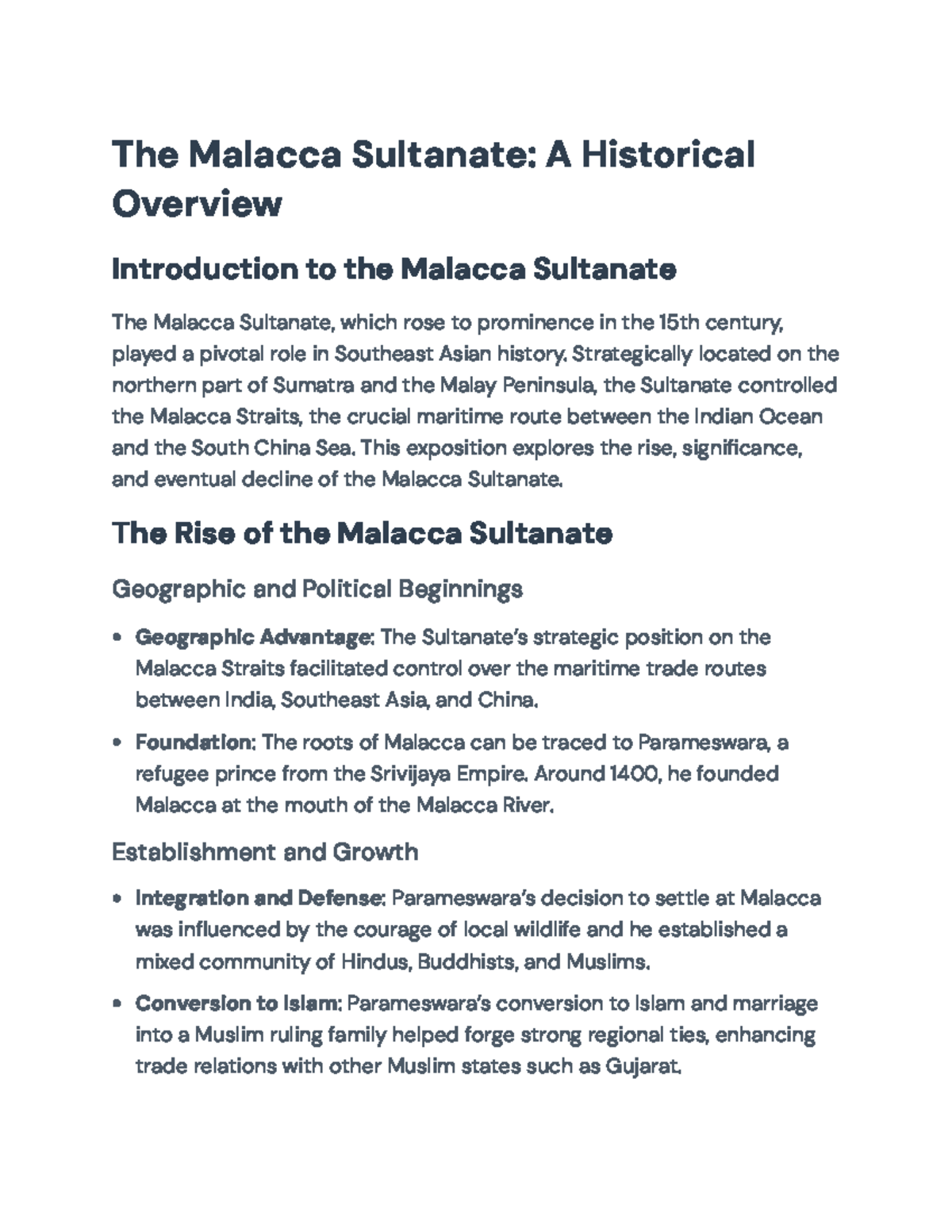 The Malacca Sultanate: Historical Overview and Cultural Legacy - The ...