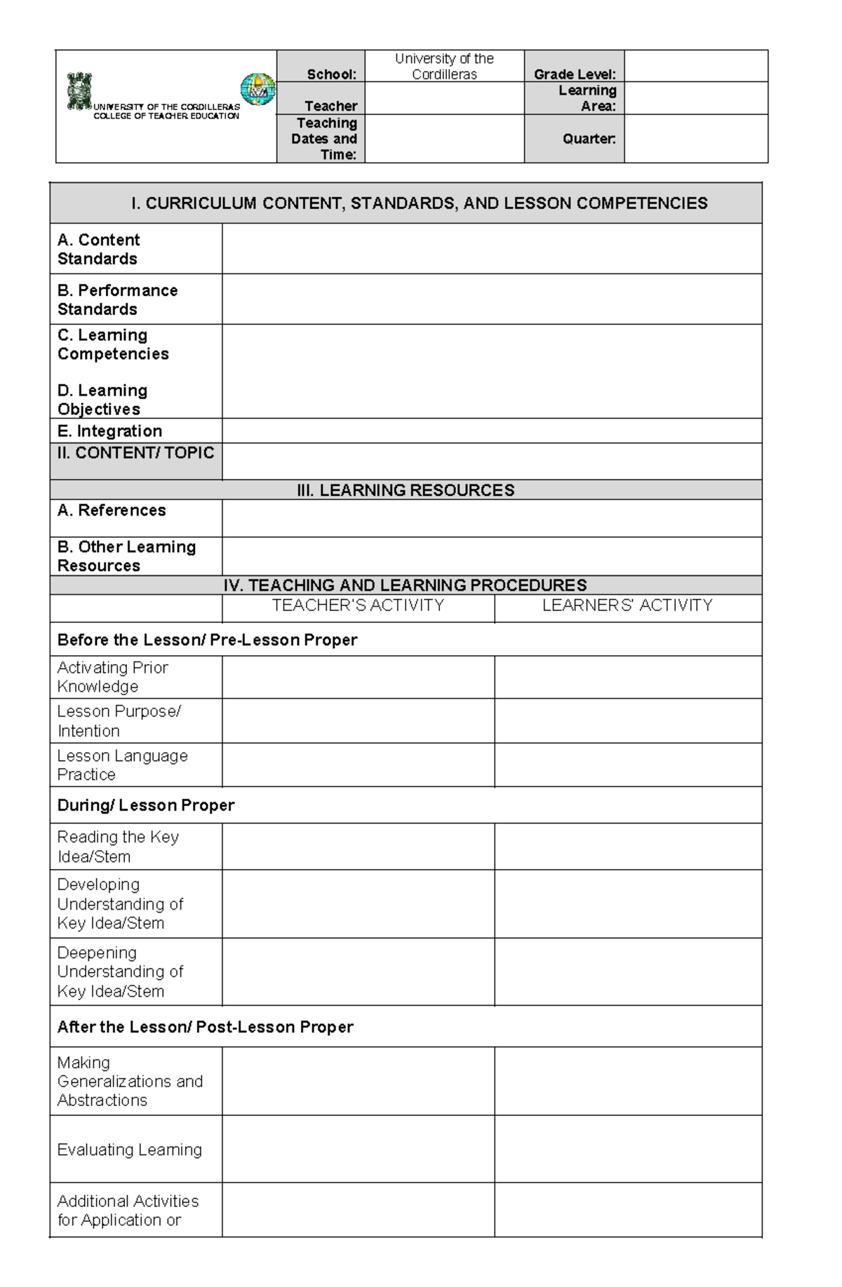 Matatag Curriculum Lesson Plan Template for English Class - Studocu