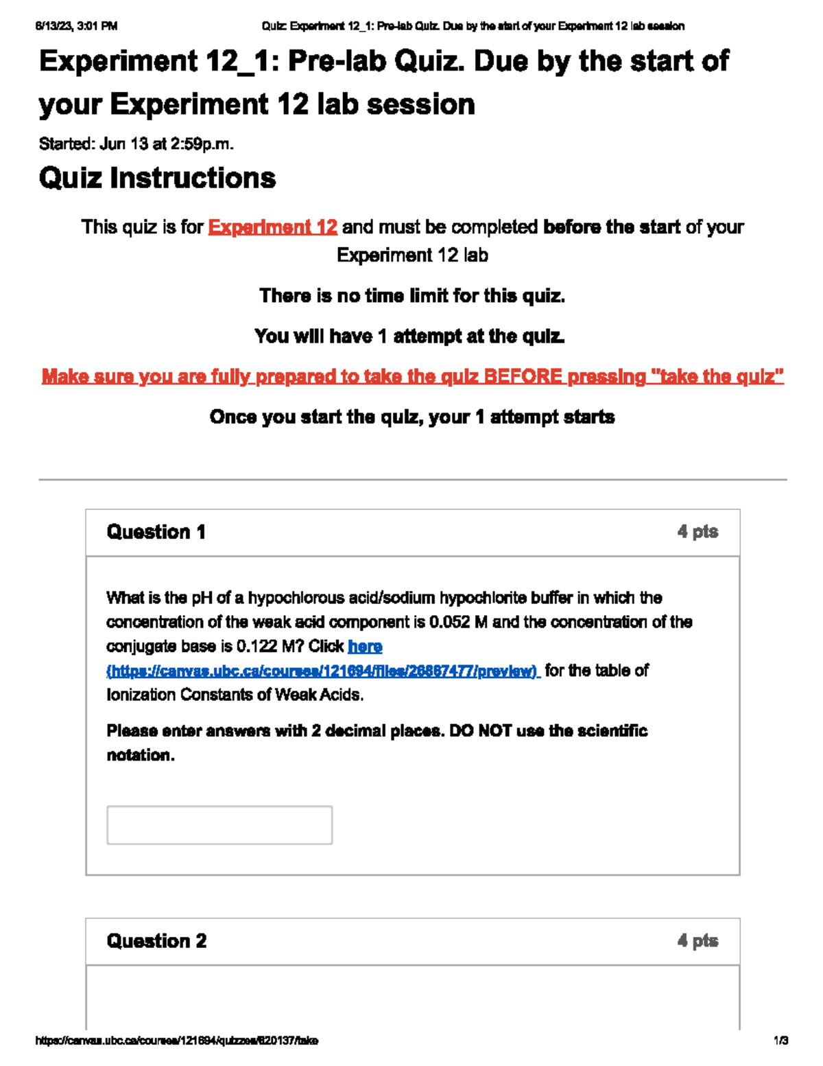 Quiz 11 Prelab Experiment 11 Study Guide Studocu
