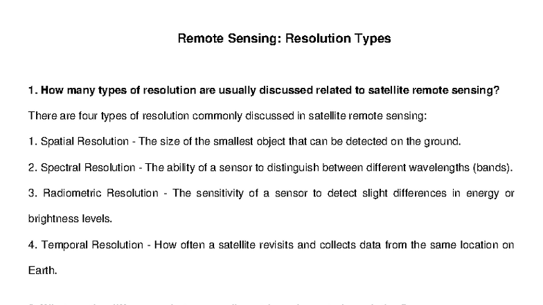 Remote Sensing (RS) Resolution Types Explained: Key Concepts - Studocu
