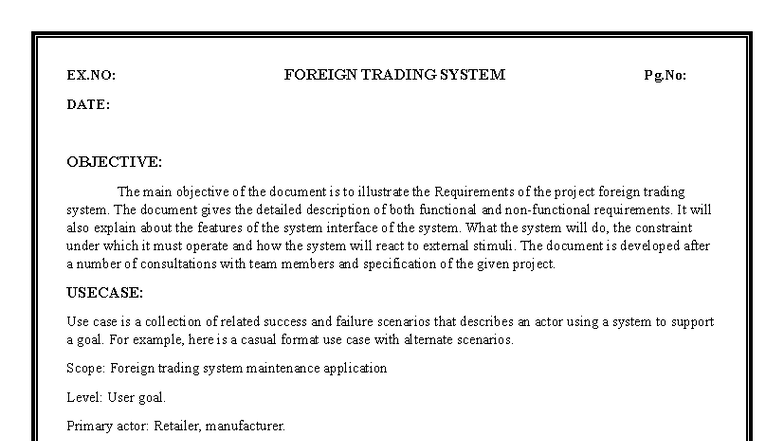 Foreign Trading System Project Requirements and UML Diagrams - Studocu