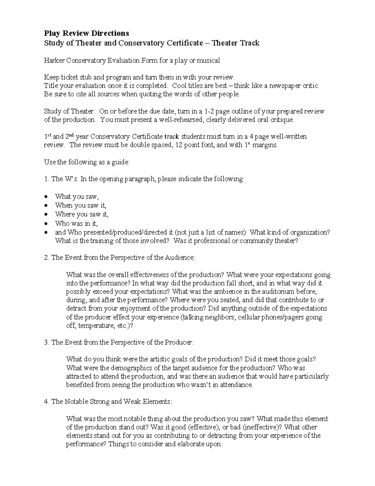 Theater Review Guidelines - So T Cert. Theater Track - Studocu