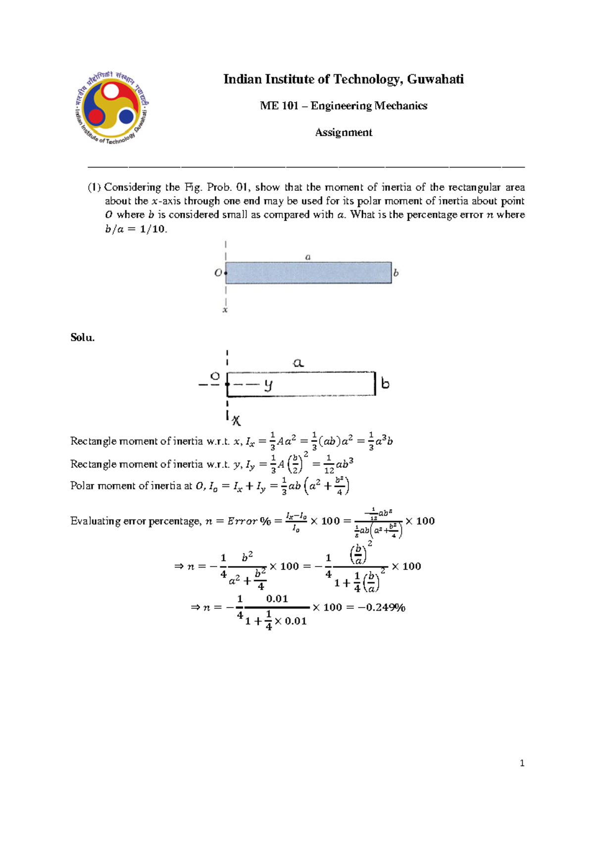 ME101 Engineering Mechanics Assignment 06 Solutions and Analysis - Studocu