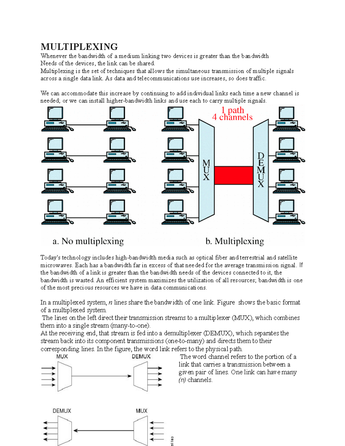 Multiplexing and switching - MULTIPLEXING Whenever the bandwidth of a ...
