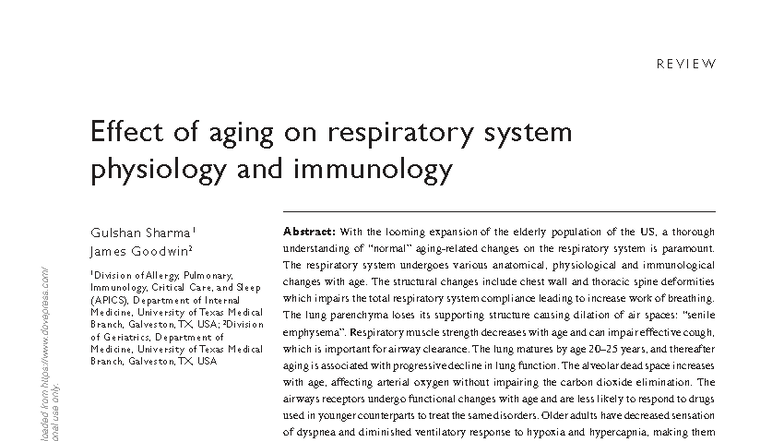 REVIEW: Aging Effects on Respiratory Physiology & Immunology (CIA 2006 ...