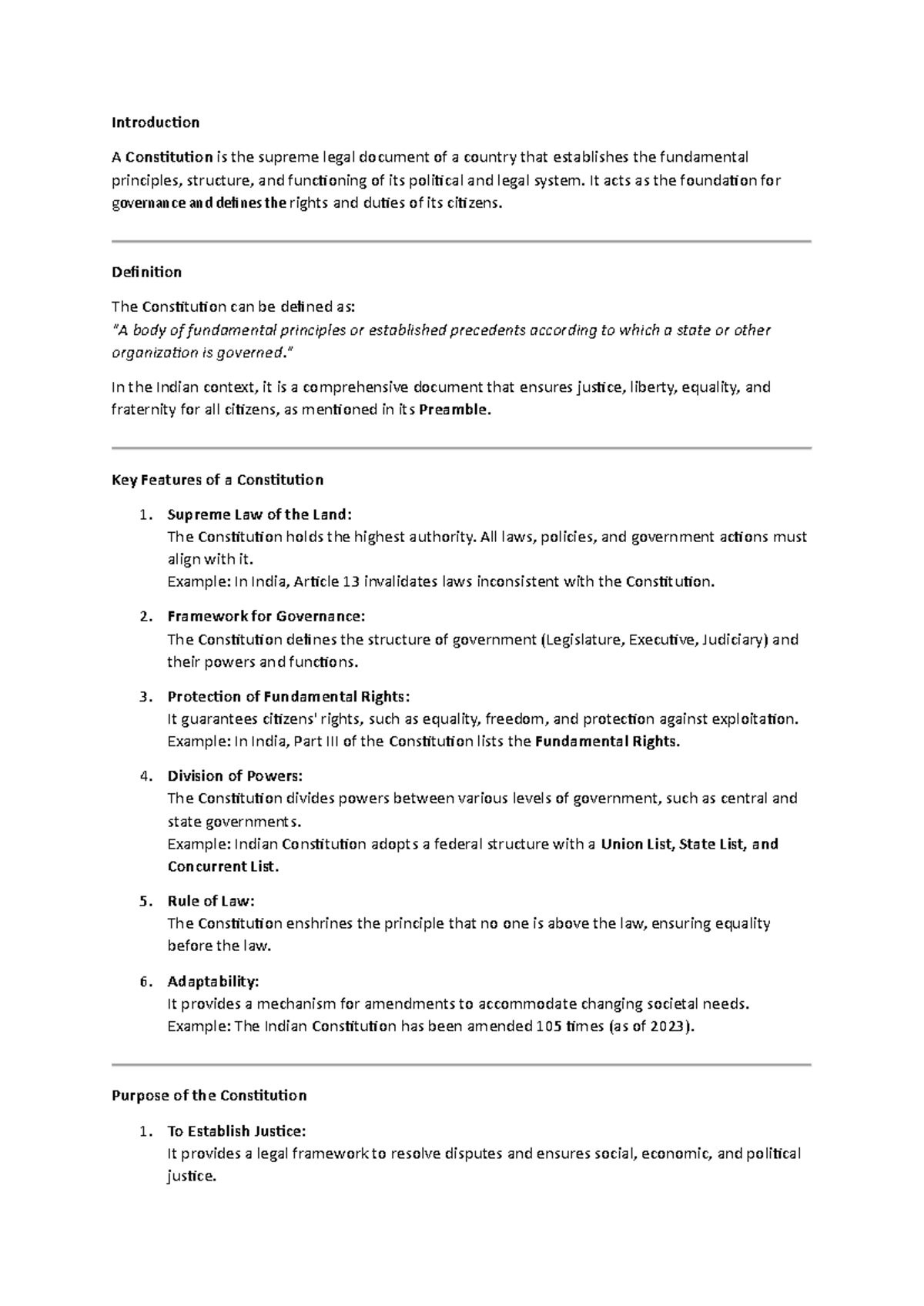 COI - Indian Constitution Overview and Fundamental Features - Studocu