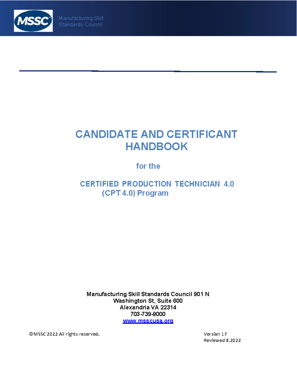 CPT 4.0 Candidate & Certificant Handbook: Manufacturing Standards Guide ...