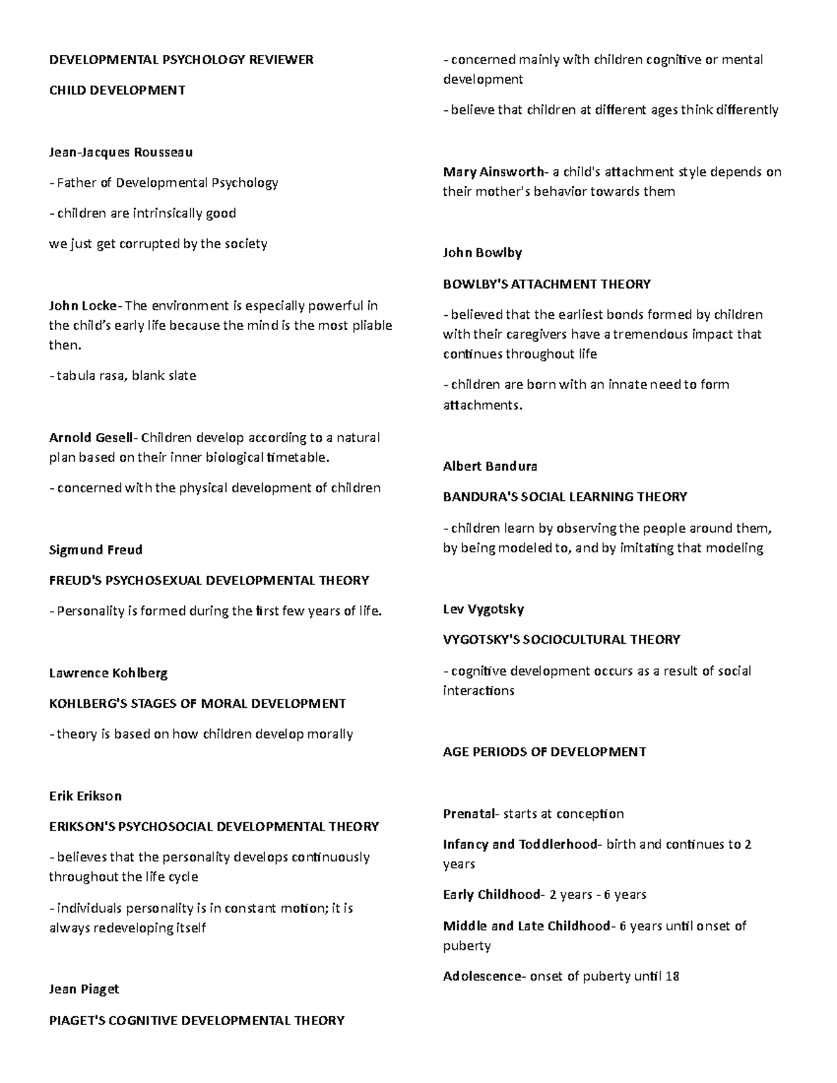 Developmental- Psychology- Reviewer - DEVELOPMENTAL PSYCHOLOGY REVIEWER ...