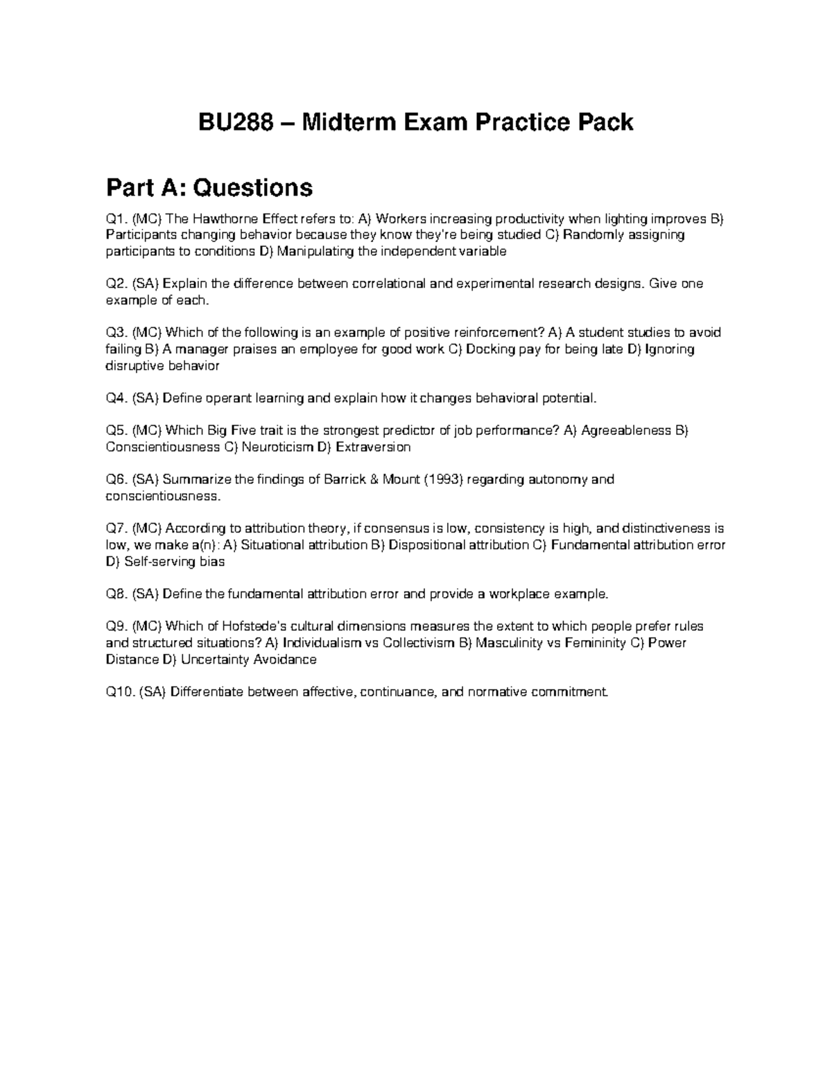 BU288 Midterm Exam Practice Pack: Key Concepts & Questions - Studocu