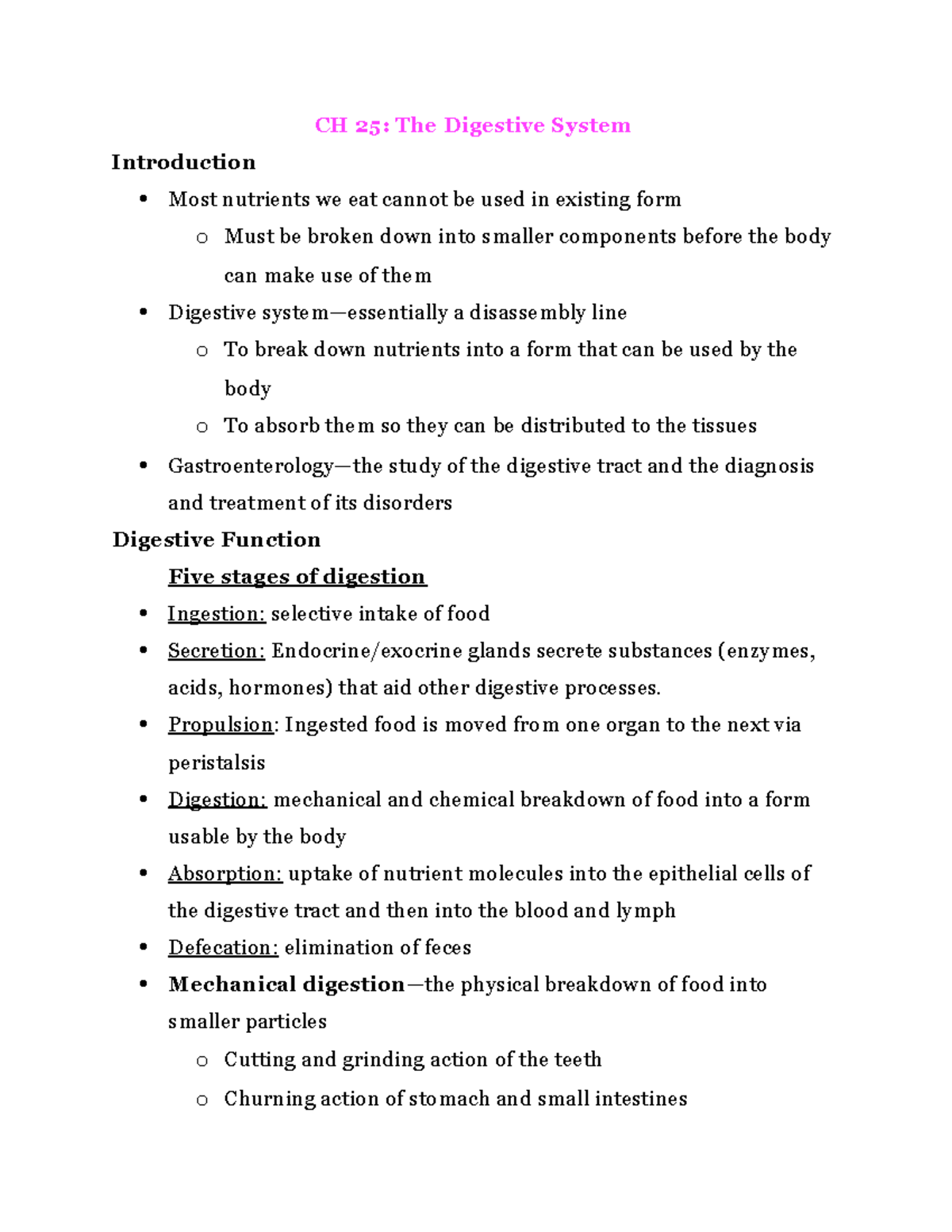 CH 25: The Digestive System Overview and Functions - Studocu