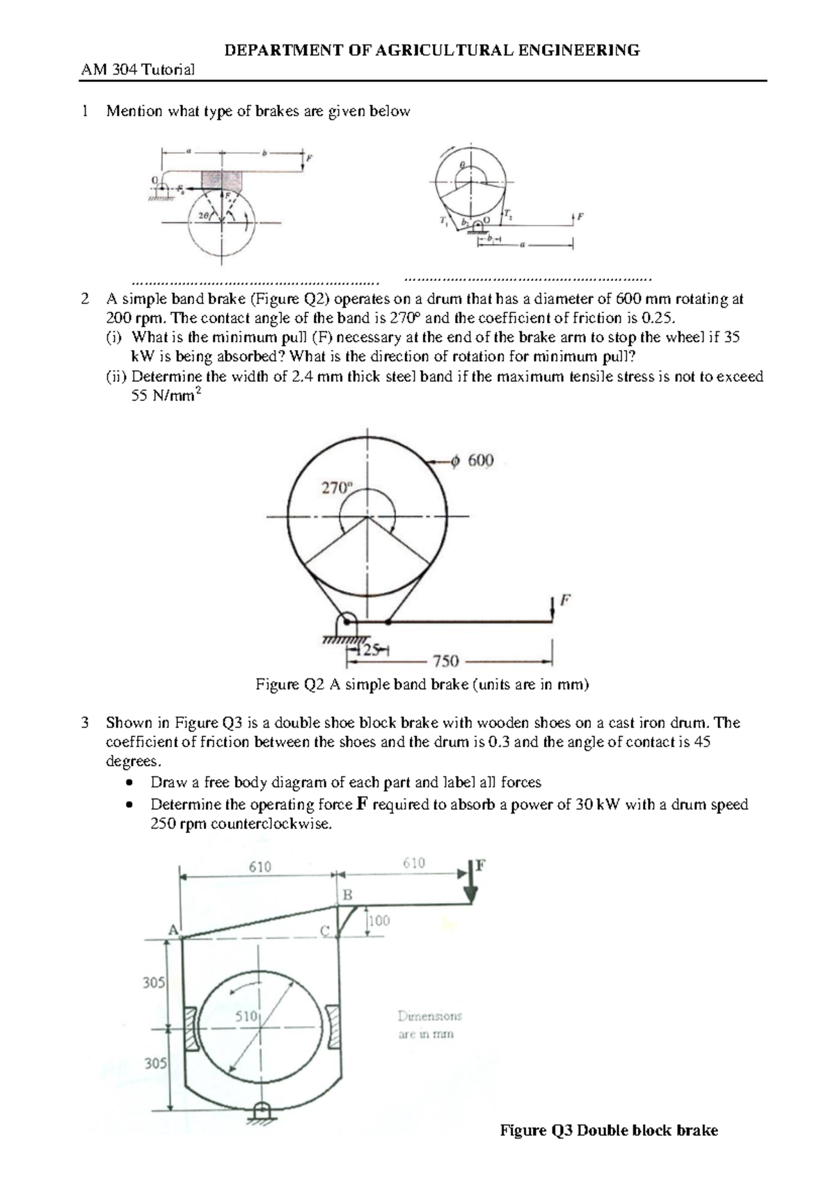 AM 304 Tutorials: Brake Systems Analysis and Calculations - Studocu