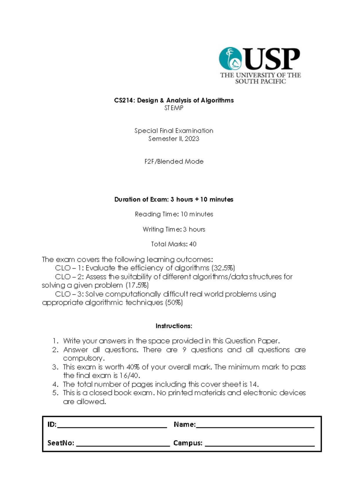 CS214: Design Analysis of Algorithms Final Exam Paper - Sem II 2023 ...