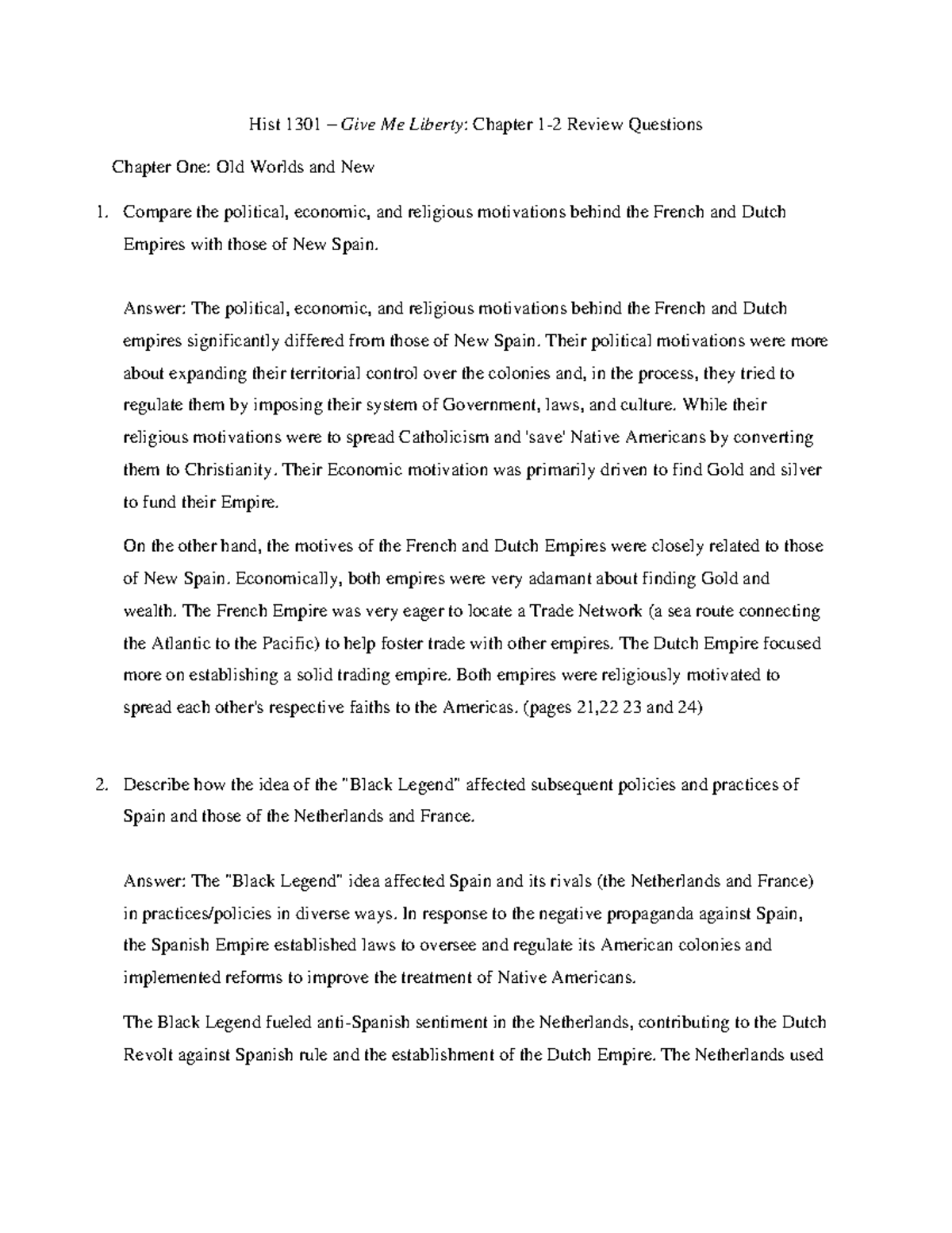 Hist 1301 TBQA.CH 1-2.GML - Hist 1301 – Give Me Liberty: Chapter 1-2 ...