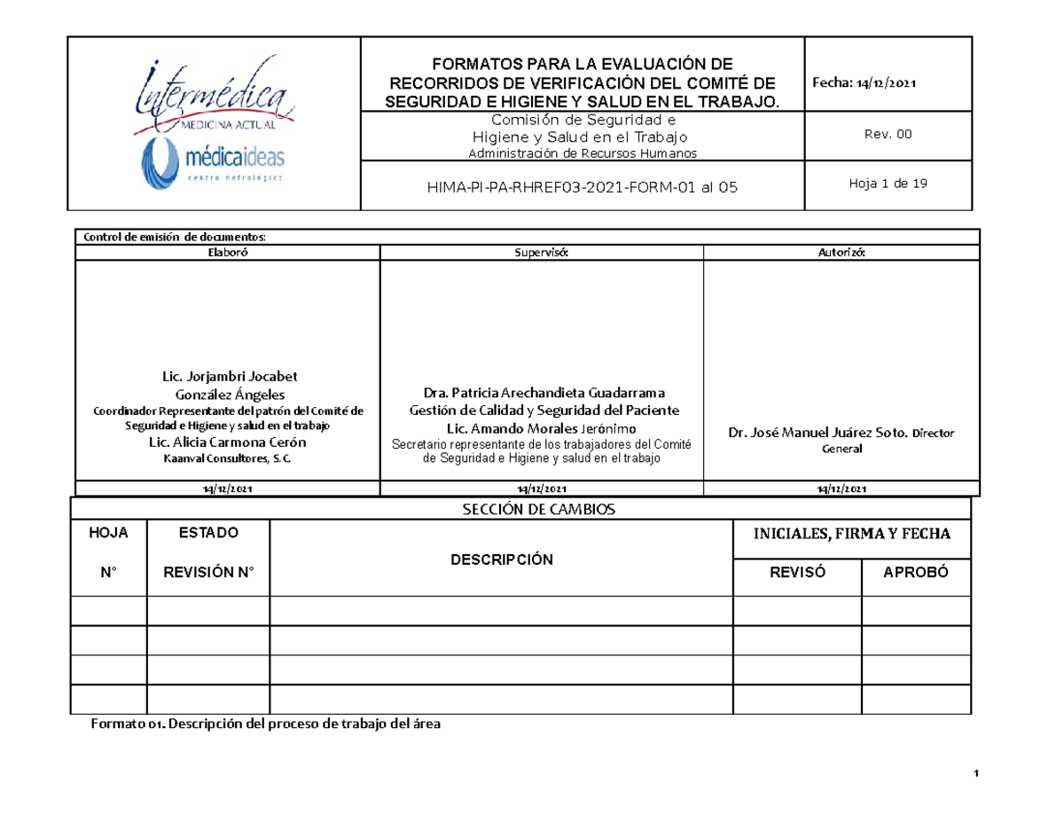 Formatos de Recorridos del Comité de Seguridad e Higiene HIMA-PI-PA-RHREF03-2021 - Document Preview