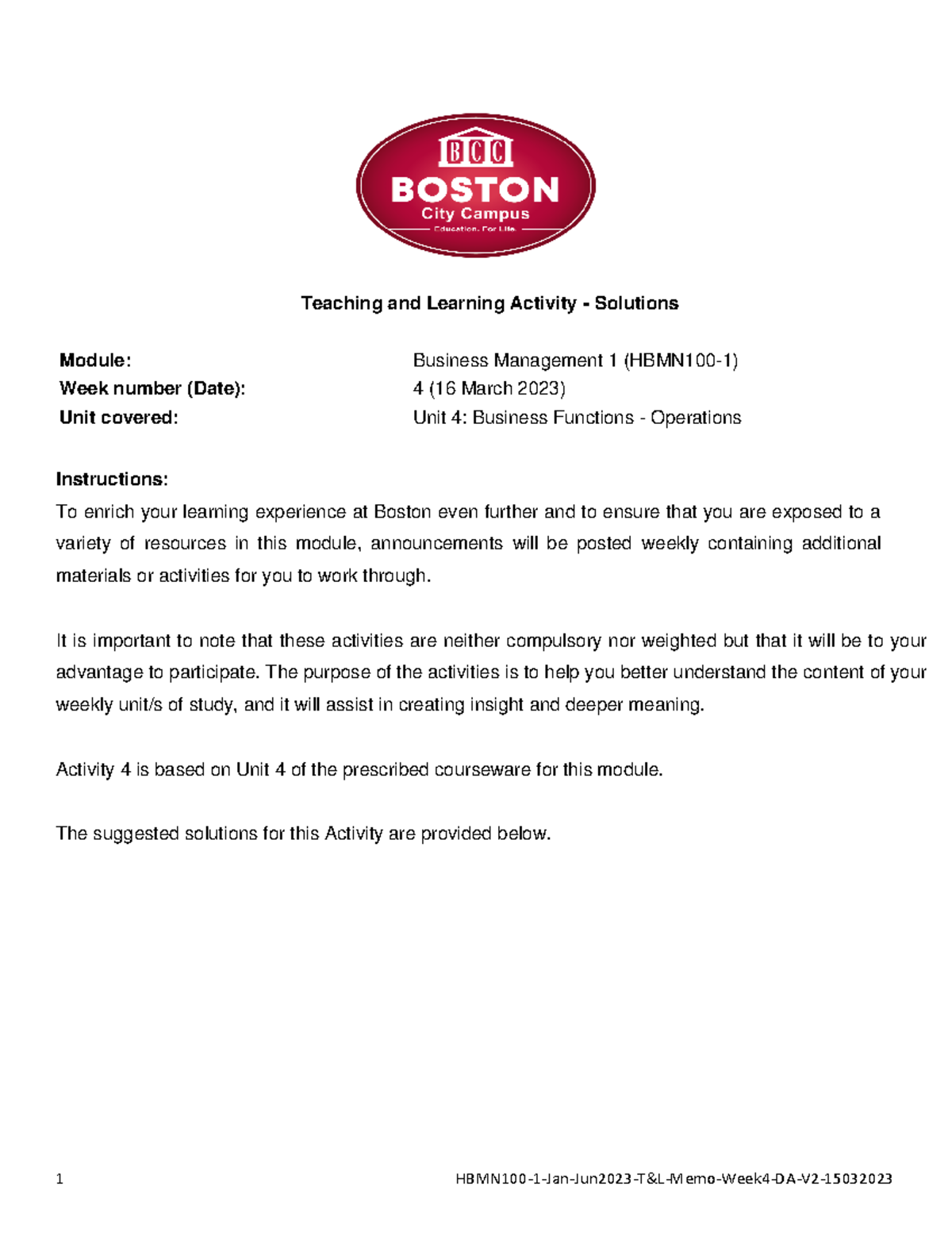 HBMN100-1-Jan-Jun2023-T&L-Memo-Week4-DA-V2-15032023 - 1 HBMN 100 - 1 ...