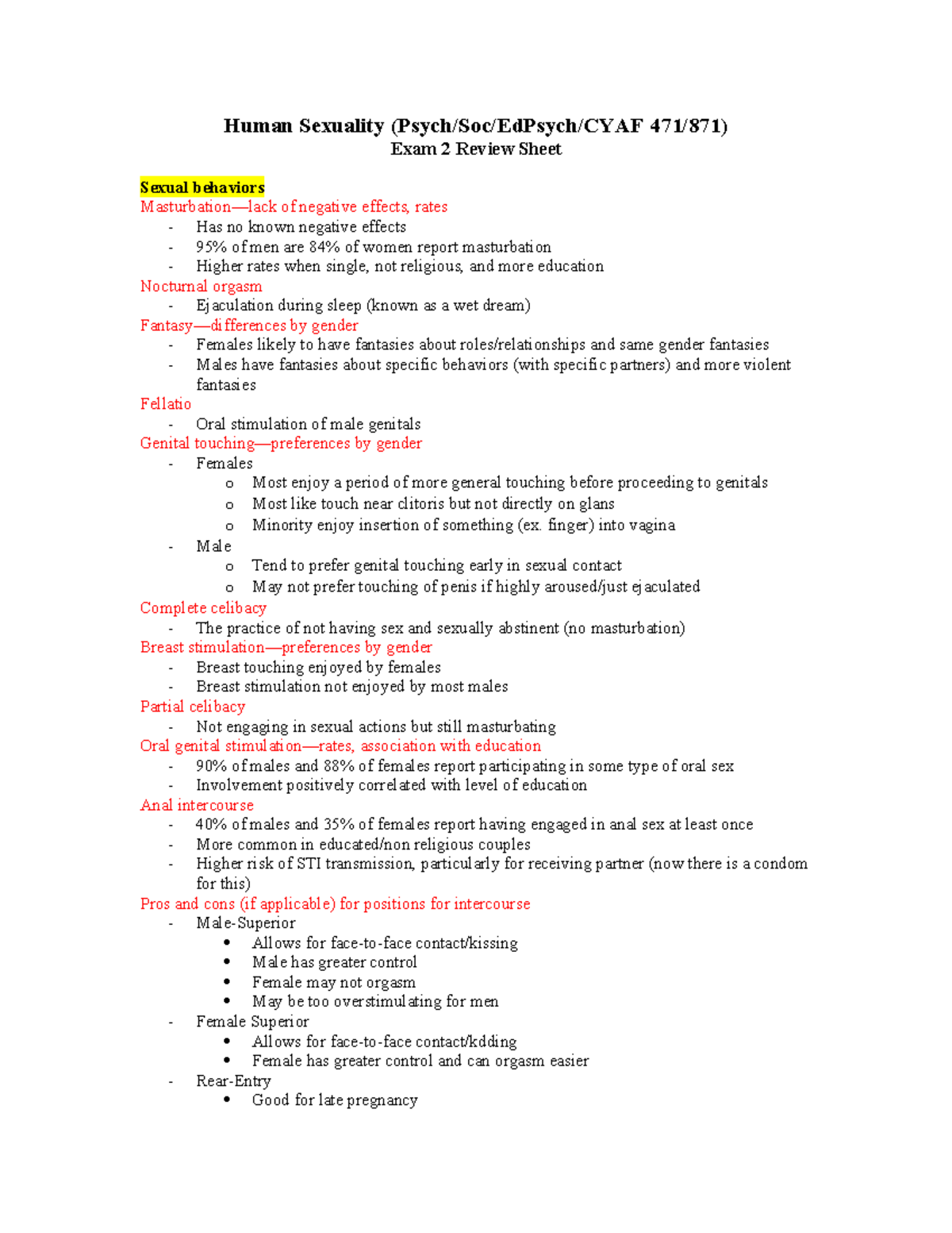 Psych 471 Exam 2 Study Guide: Human Sexuality Insights - Studocu